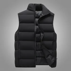 Stylish Warm Sleeveless Vest Jacket for Men Autumn Winter Zipper Coat Stand-Up Collar