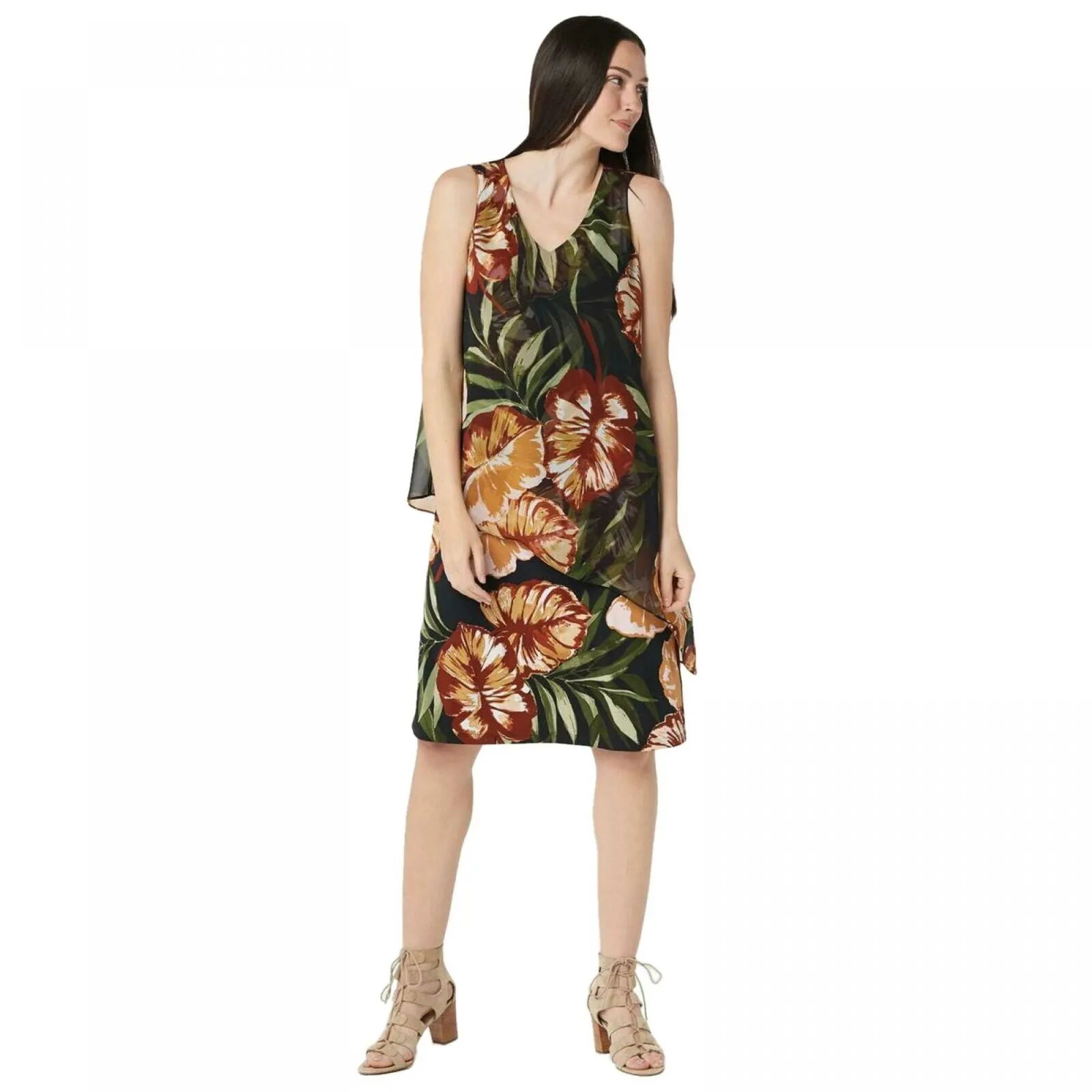 Susan Graver Women's Liquid Knit Dress With Chiffon Overlay