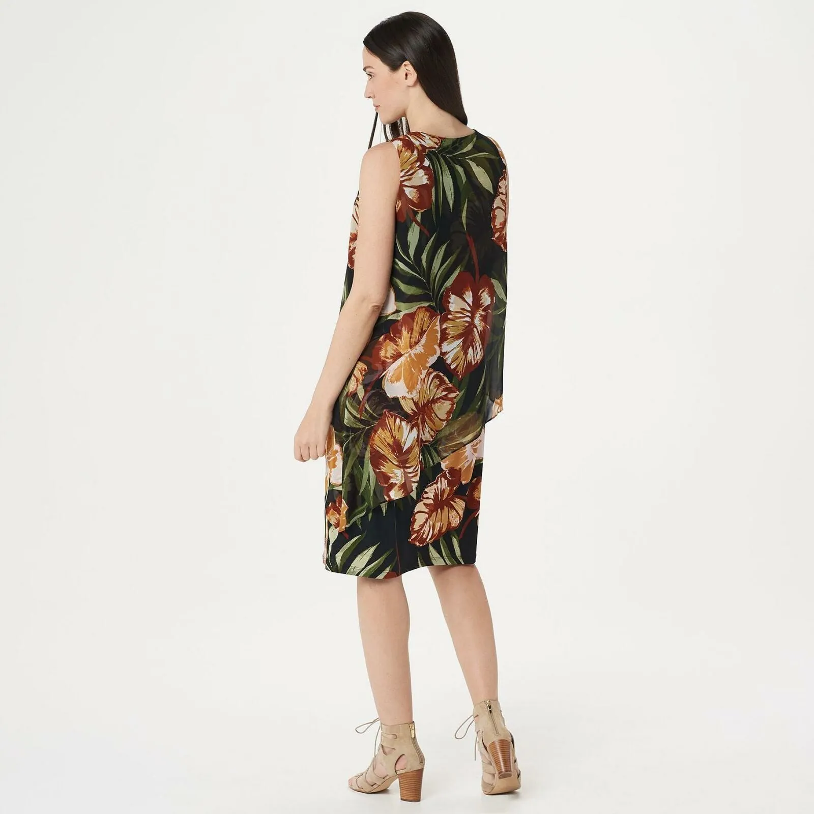 Susan Graver Women's Liquid Knit Dress With Chiffon Overlay