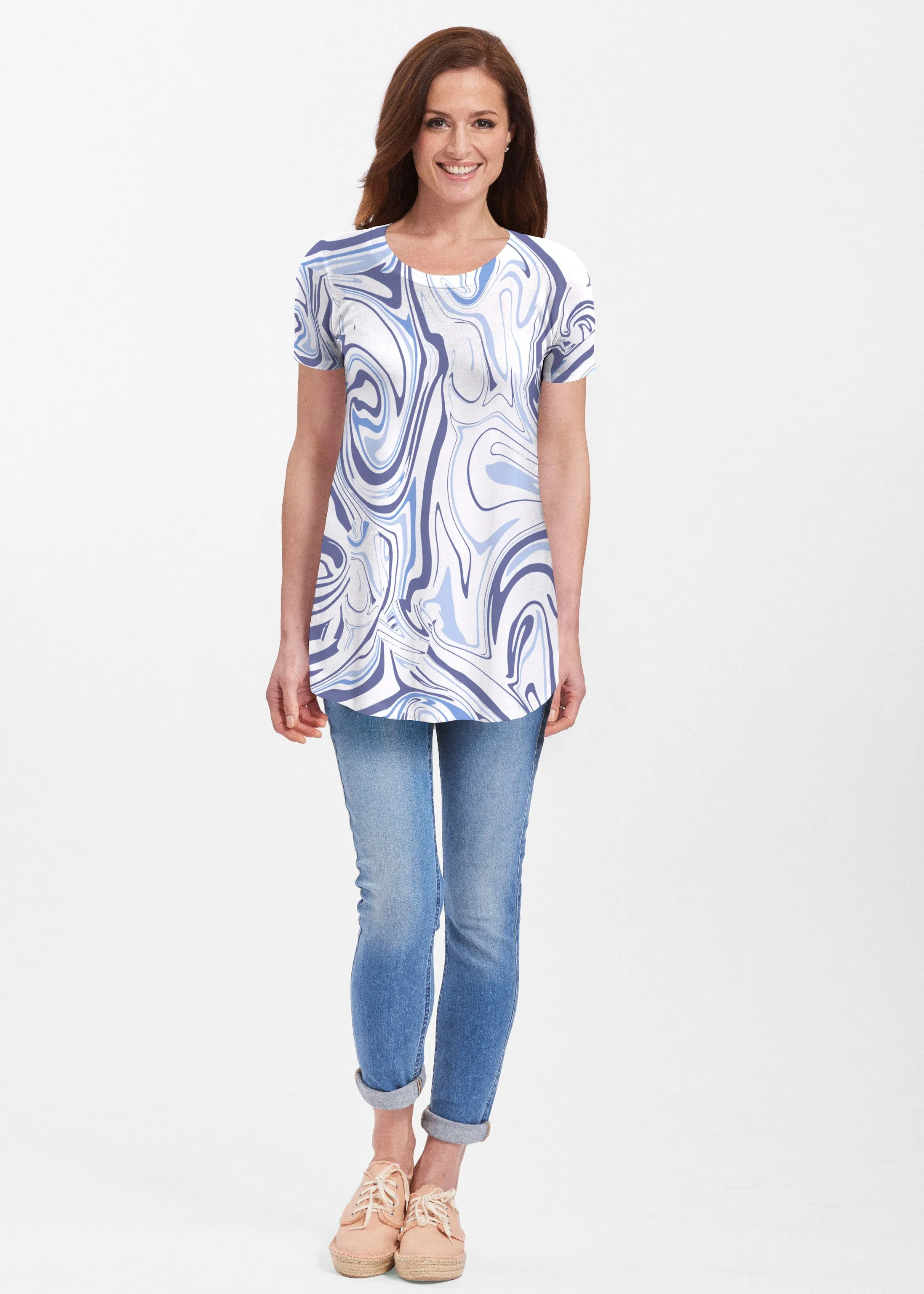 Swirly Blue (8076) ~ Short Sleeve Butterknit tunic