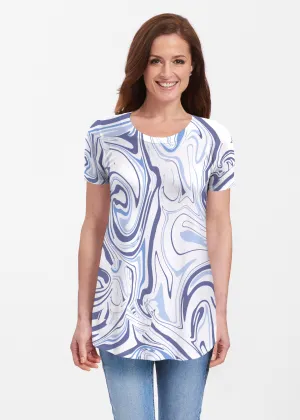 Swirly Blue (8076) ~ Short Sleeve Butterknit tunic