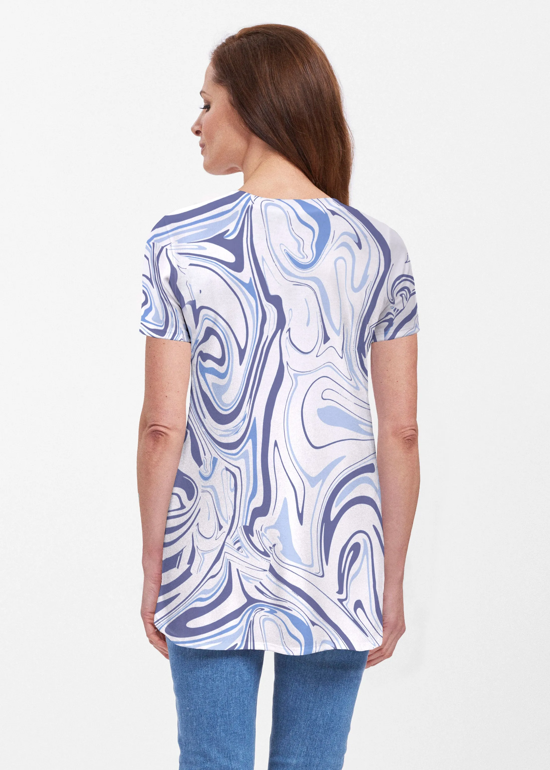 Swirly Blue (8076) ~ Short Sleeve Butterknit tunic