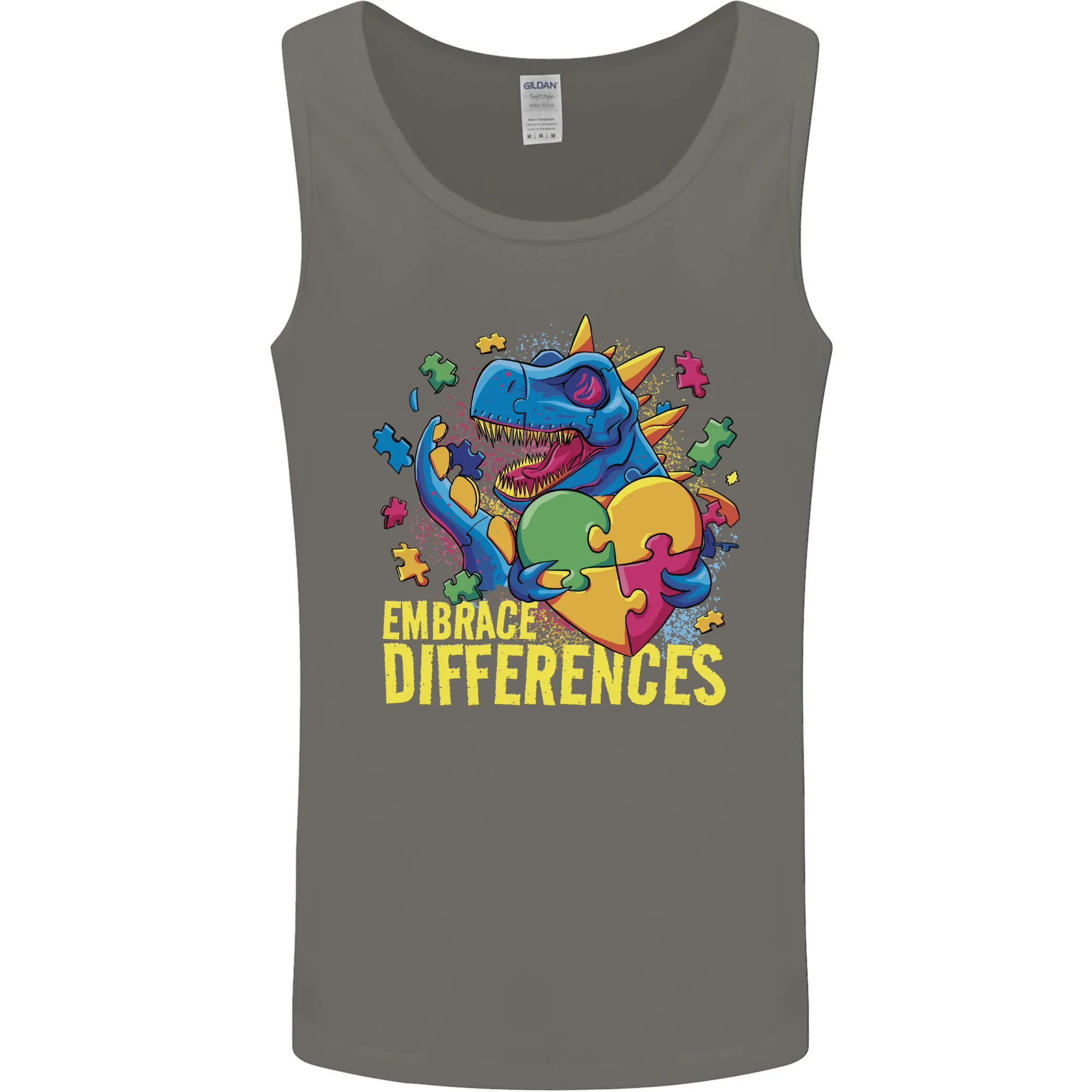 T-Rex Dinosaur Autism Autistic Mens Vest Tank Top