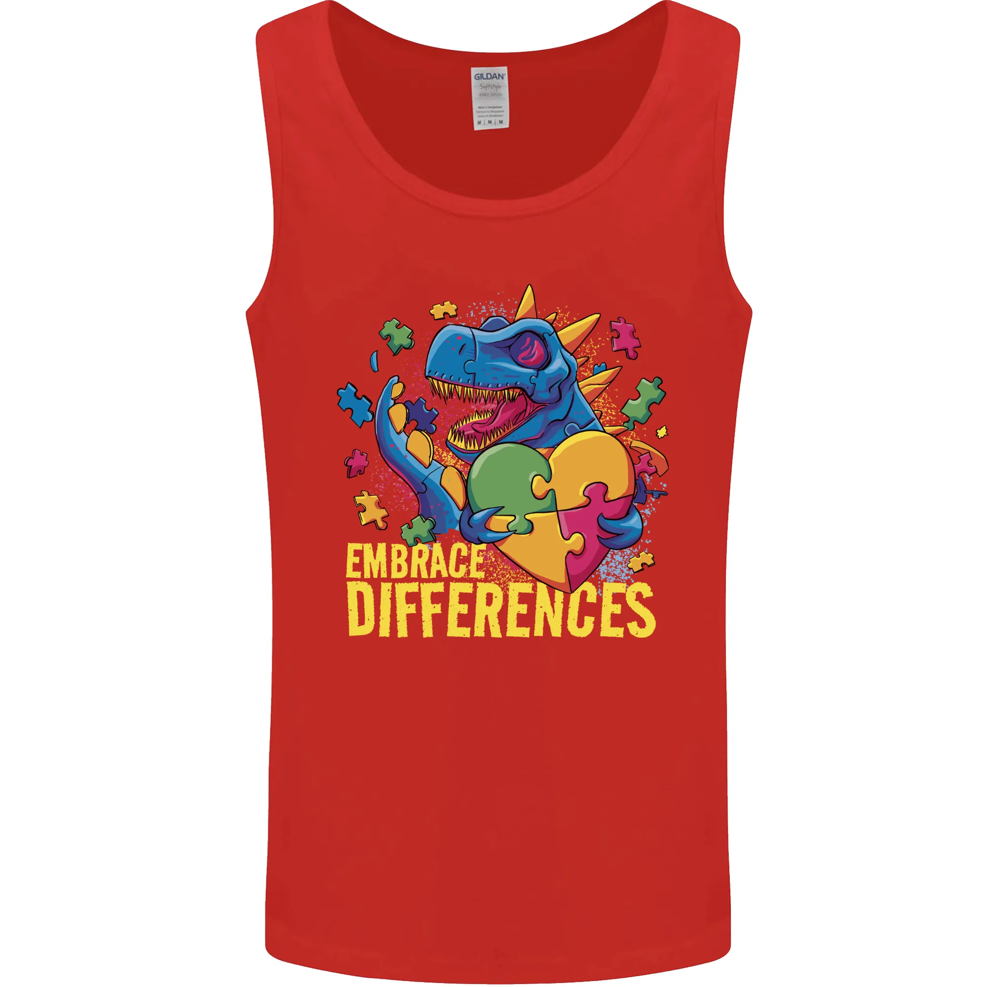 T-Rex Dinosaur Autism Autistic Mens Vest Tank Top