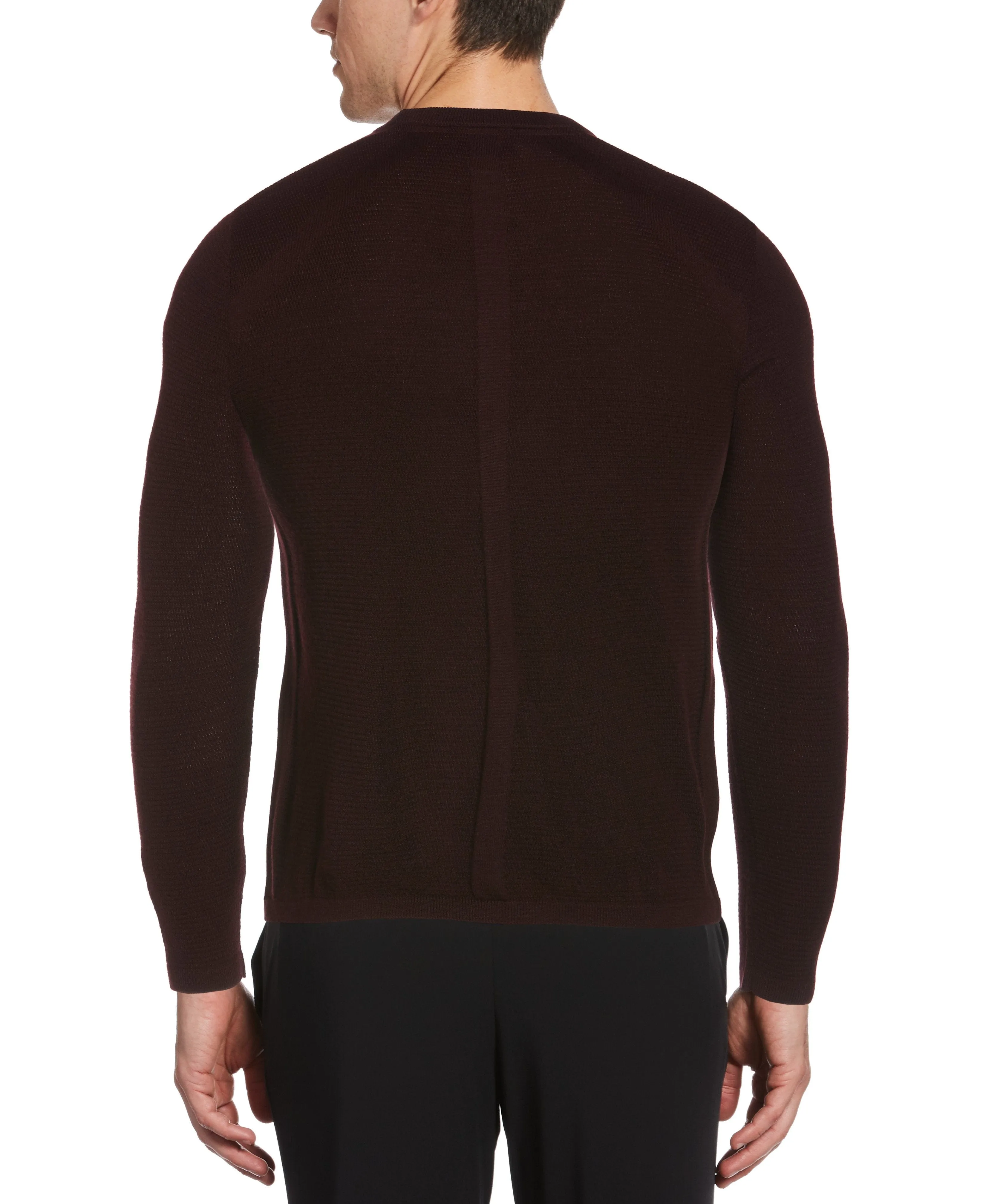 Textured Merino Wool Blend Crew Neck Sweater
