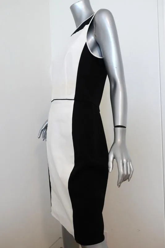 Theory Dress Nyasha Black/White Colorblock Wool-Blend Size 12 Sleeveless Sheath