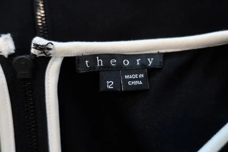 Theory Dress Nyasha Black/White Colorblock Wool-Blend Size 12 Sleeveless Sheath