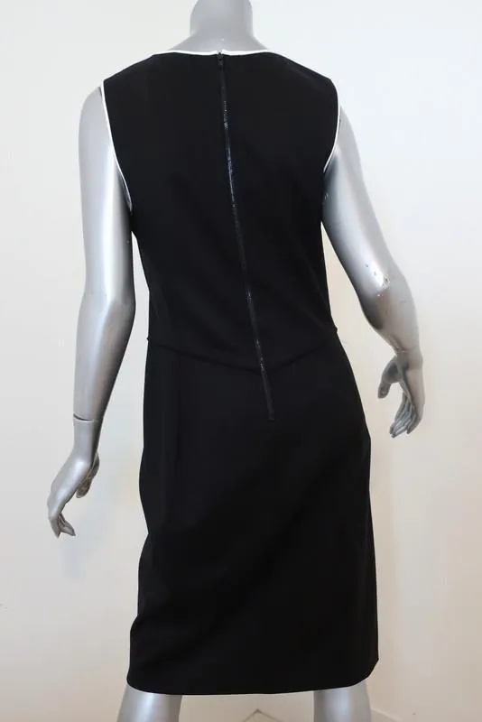 Theory Dress Nyasha Black/White Colorblock Wool-Blend Size 12 Sleeveless Sheath