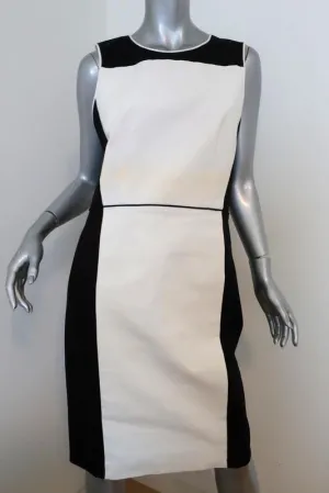 Theory Dress Nyasha Black/White Colorblock Wool-Blend Size 12 Sleeveless Sheath