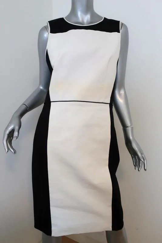Theory Dress Nyasha Black/White Colorblock Wool-Blend Size 12 Sleeveless Sheath