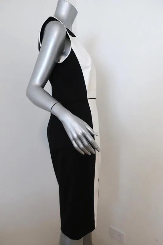 Theory Dress Nyasha Black/White Colorblock Wool-Blend Size 12 Sleeveless Sheath