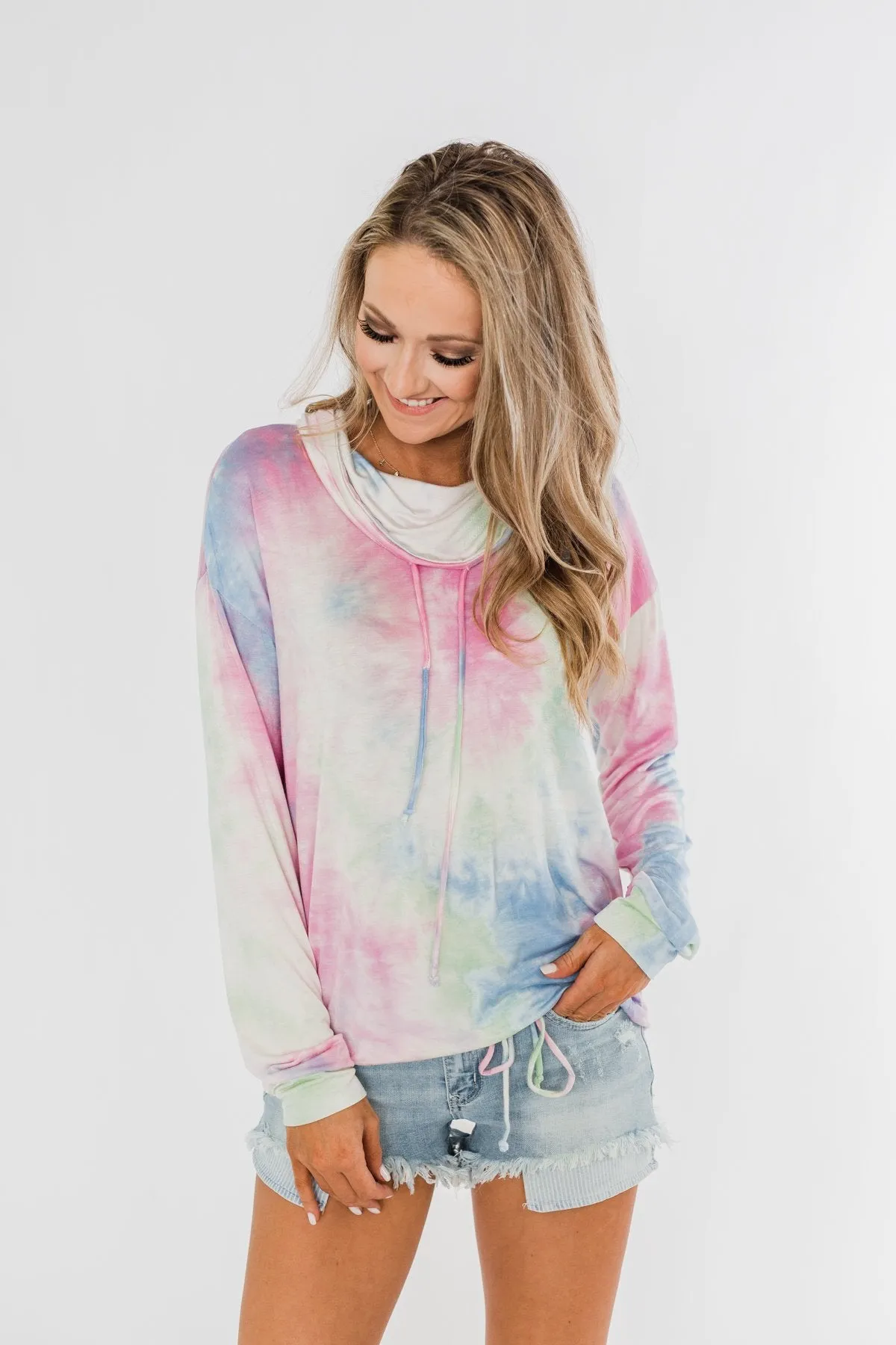 Tie Dye Cowl Neck Top- Pink, Blue, Mint
