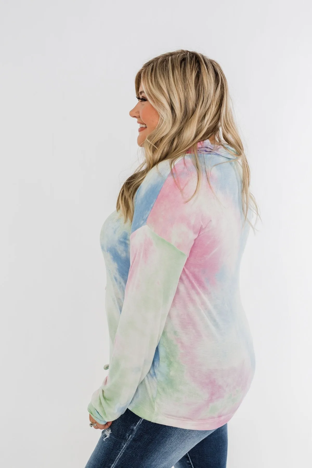 Tie Dye Cowl Neck Top- Pink, Blue, Mint