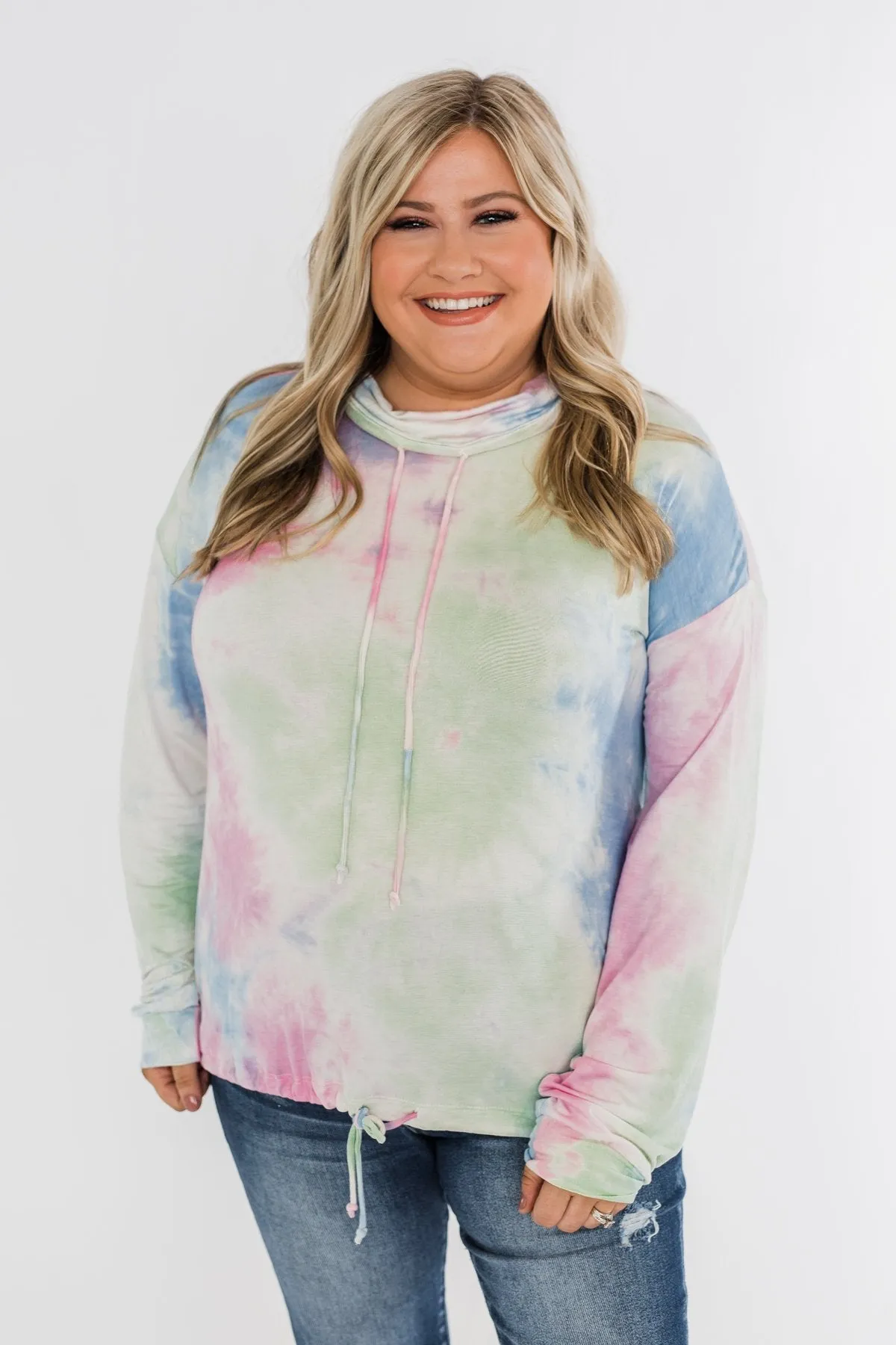Tie Dye Cowl Neck Top- Pink, Blue, Mint