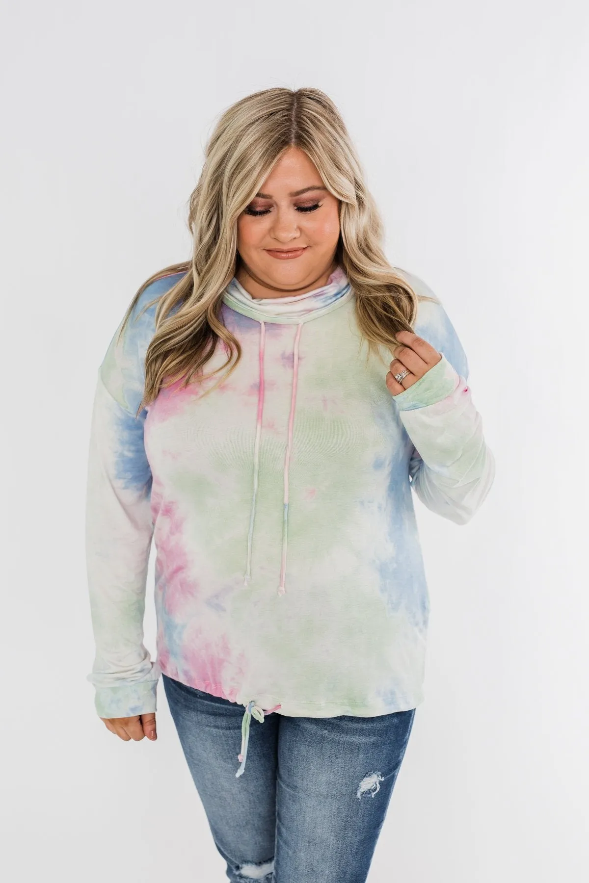 Tie Dye Cowl Neck Top- Pink, Blue, Mint