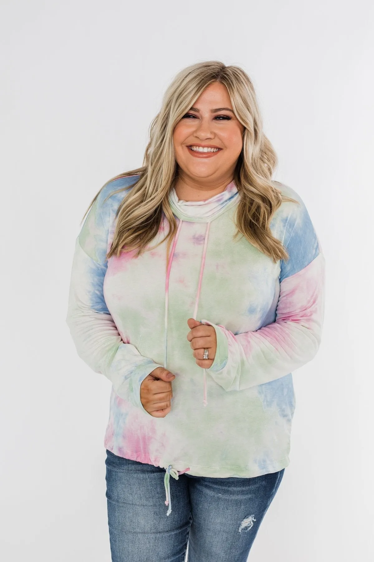Tie Dye Cowl Neck Top- Pink, Blue, Mint