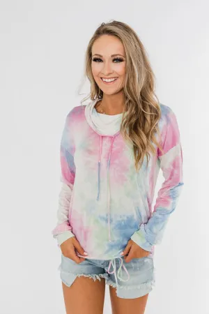 Tie Dye Cowl Neck Top- Pink, Blue, Mint