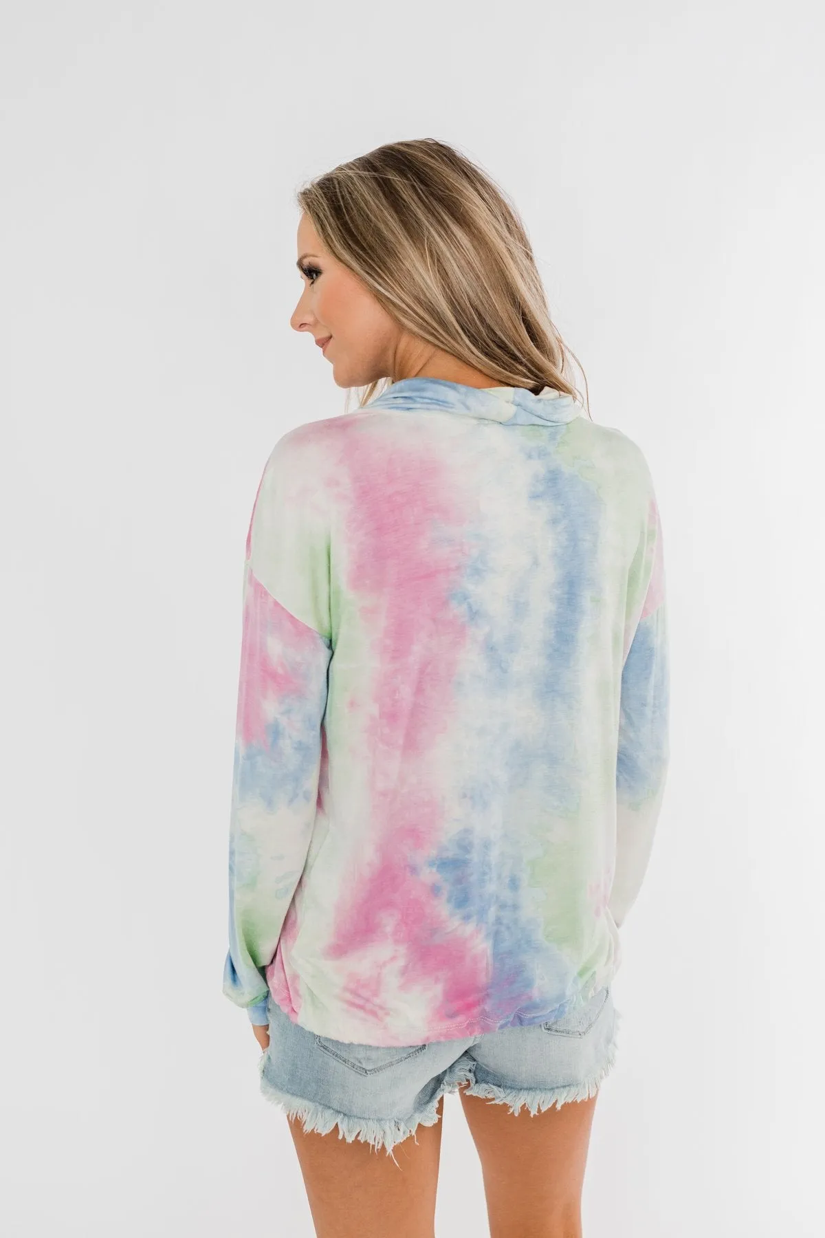 Tie Dye Cowl Neck Top- Pink, Blue, Mint