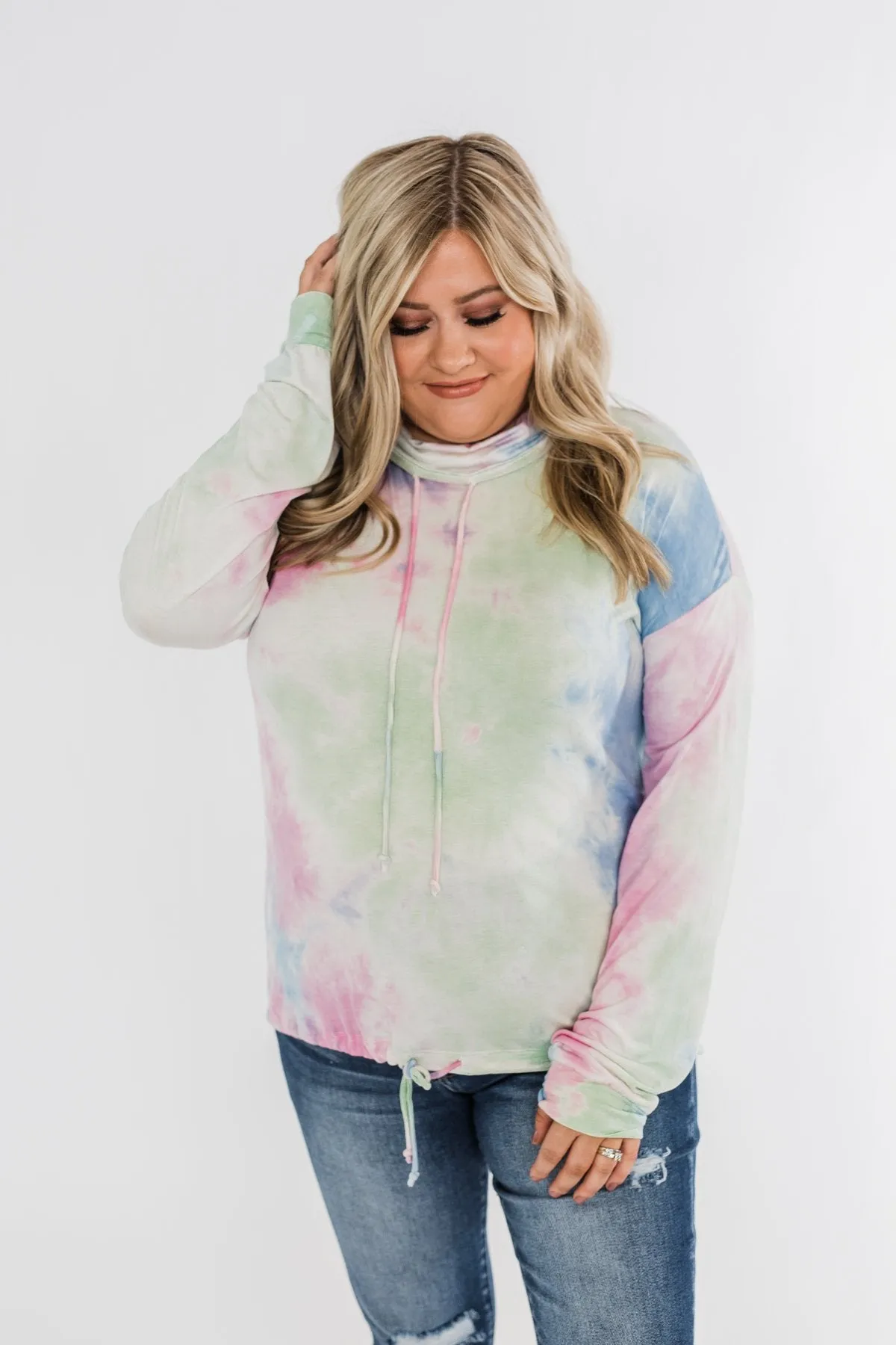Tie Dye Cowl Neck Top- Pink, Blue, Mint