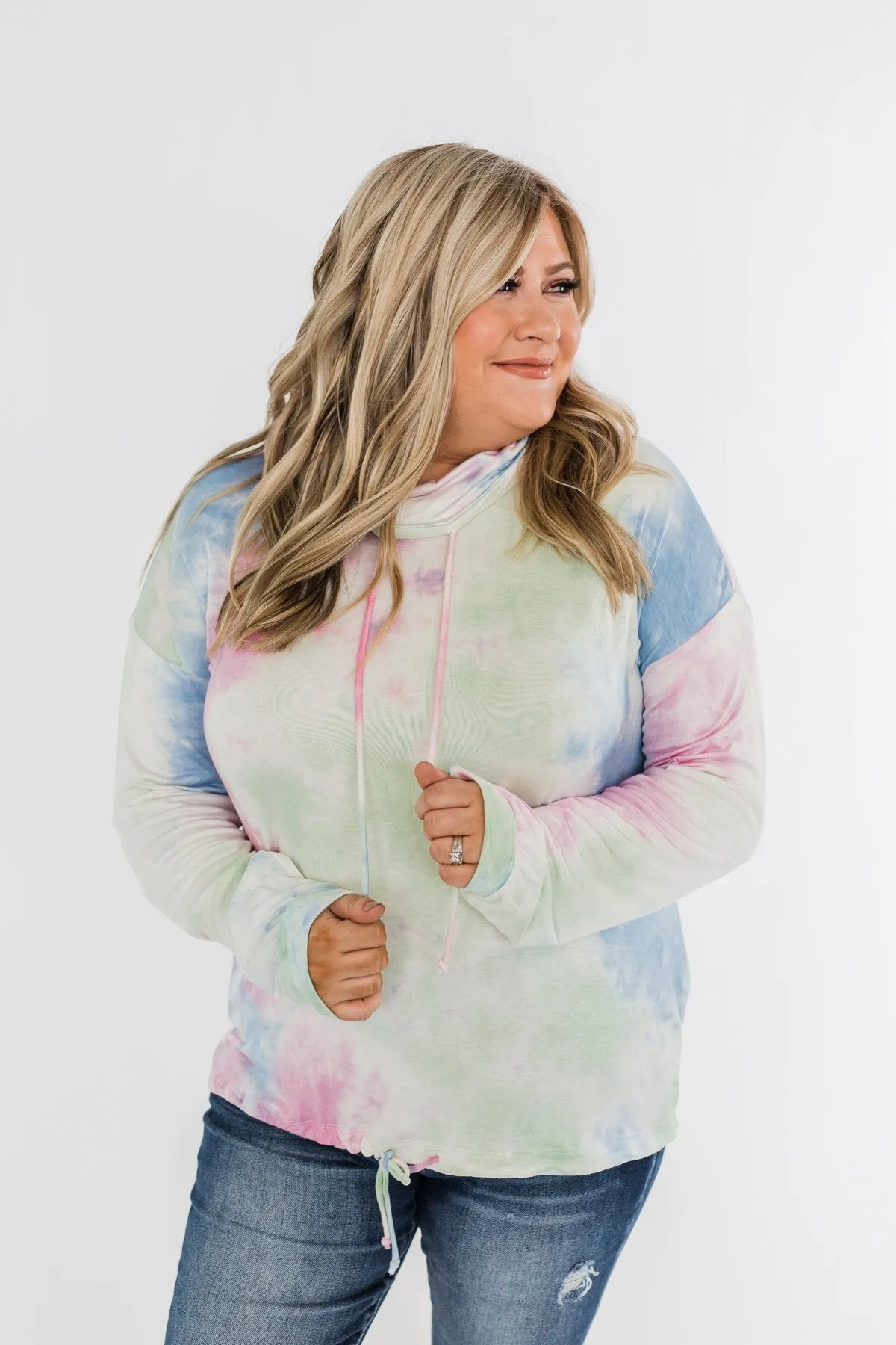 Tie Dye Cowl Neck Top- Pink, Blue, Mint