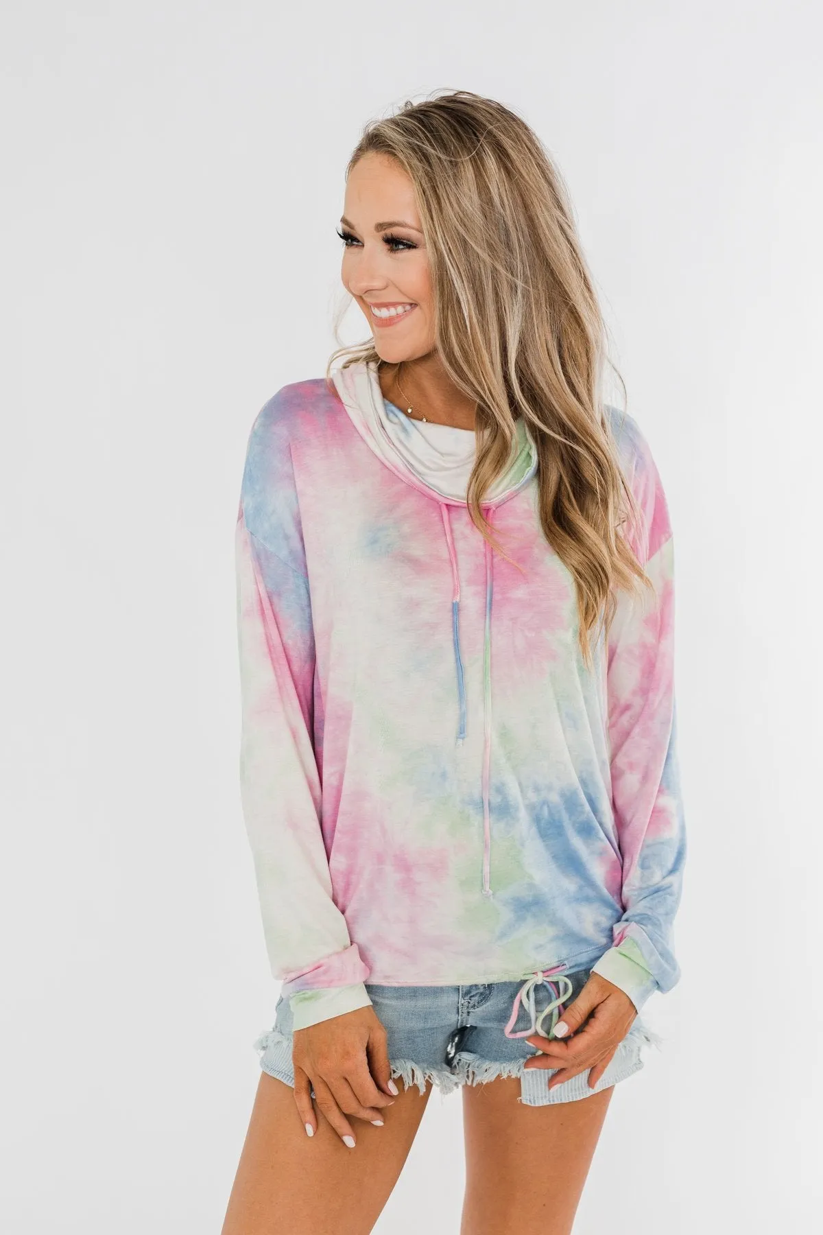 Tie Dye Cowl Neck Top- Pink, Blue, Mint
