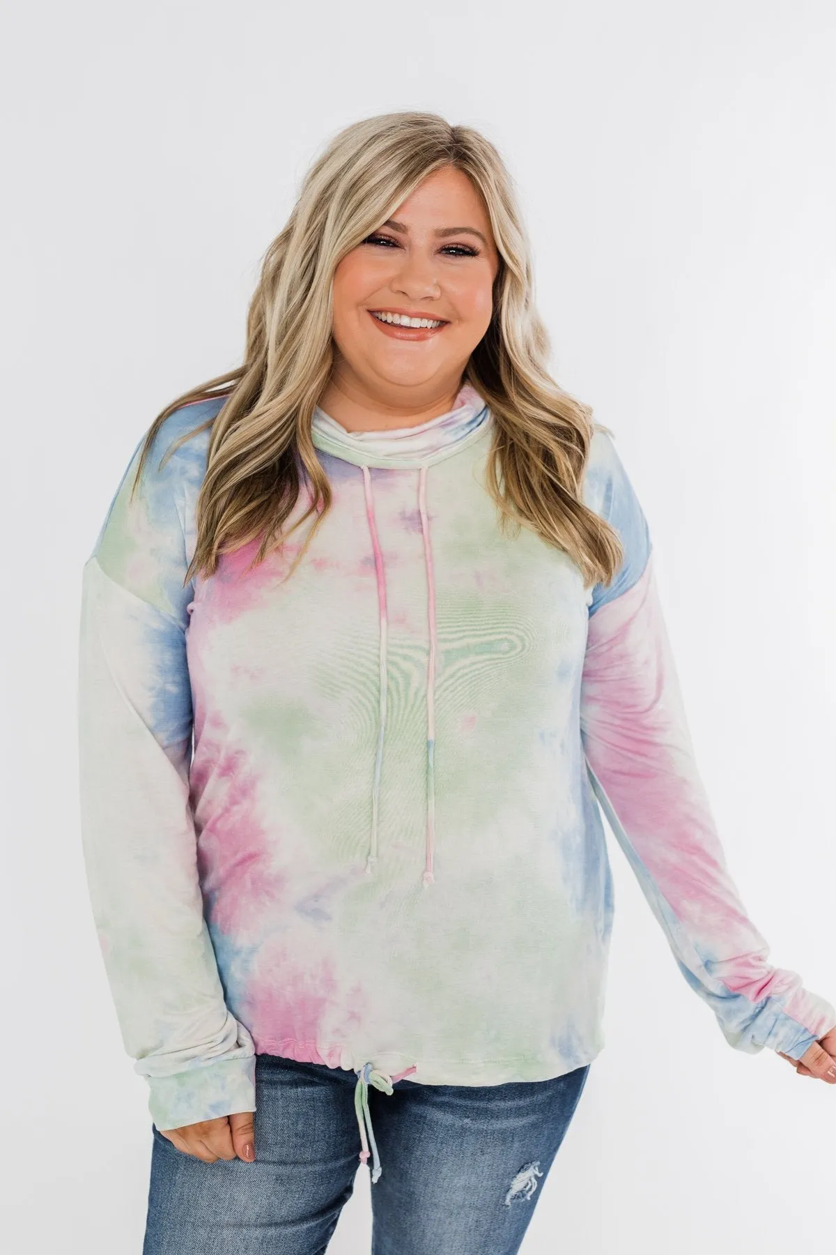 Tie Dye Cowl Neck Top- Pink, Blue, Mint