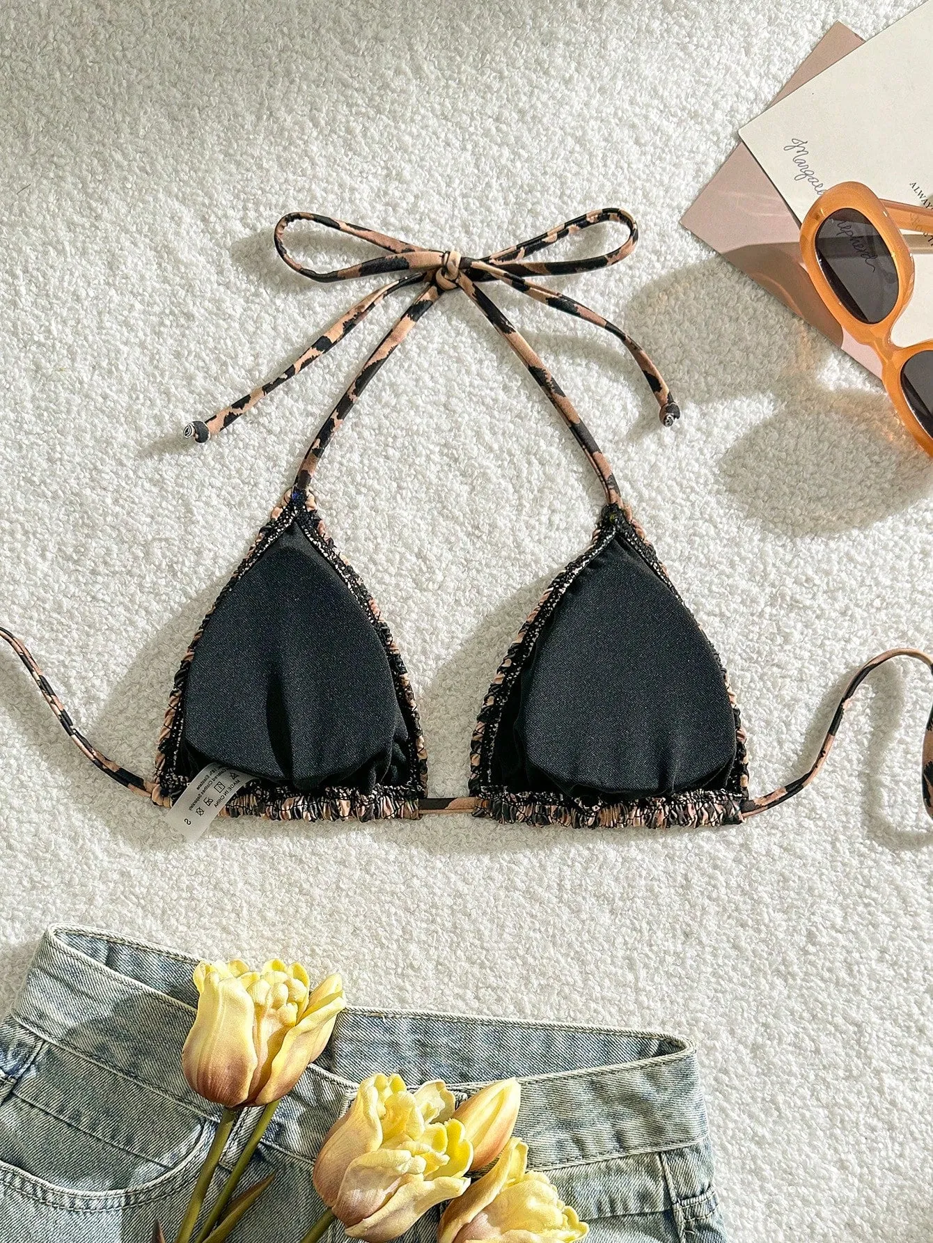 Tops de Bikini Halter con Estampado de Leopardo
