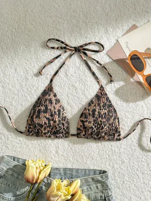 Tops de Bikini Halter con Estampado de Leopardo