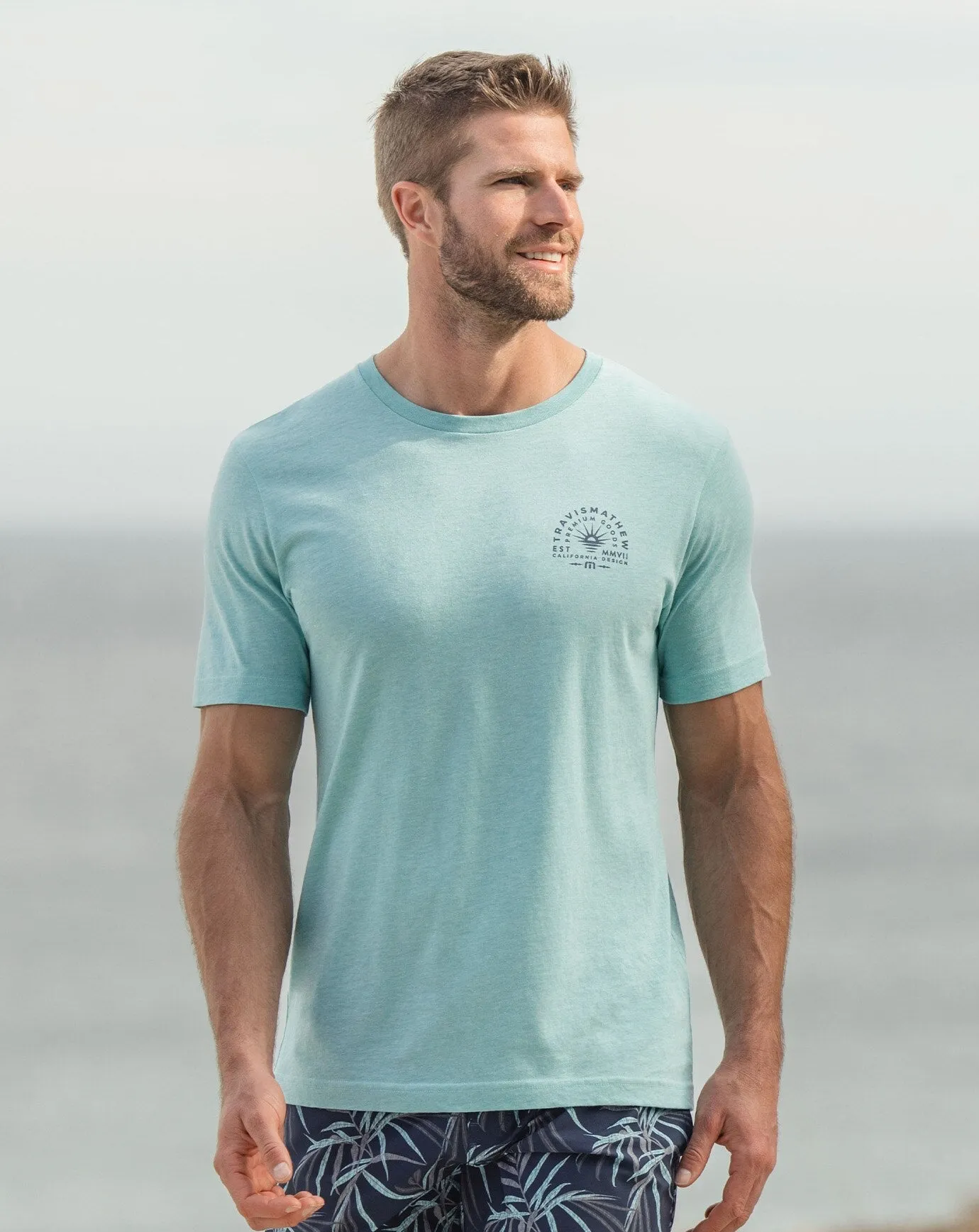 TRAVISMATHEW MENS PUERTO ESCONDIDO T-SHIRT - HEATHER TURQUOISE