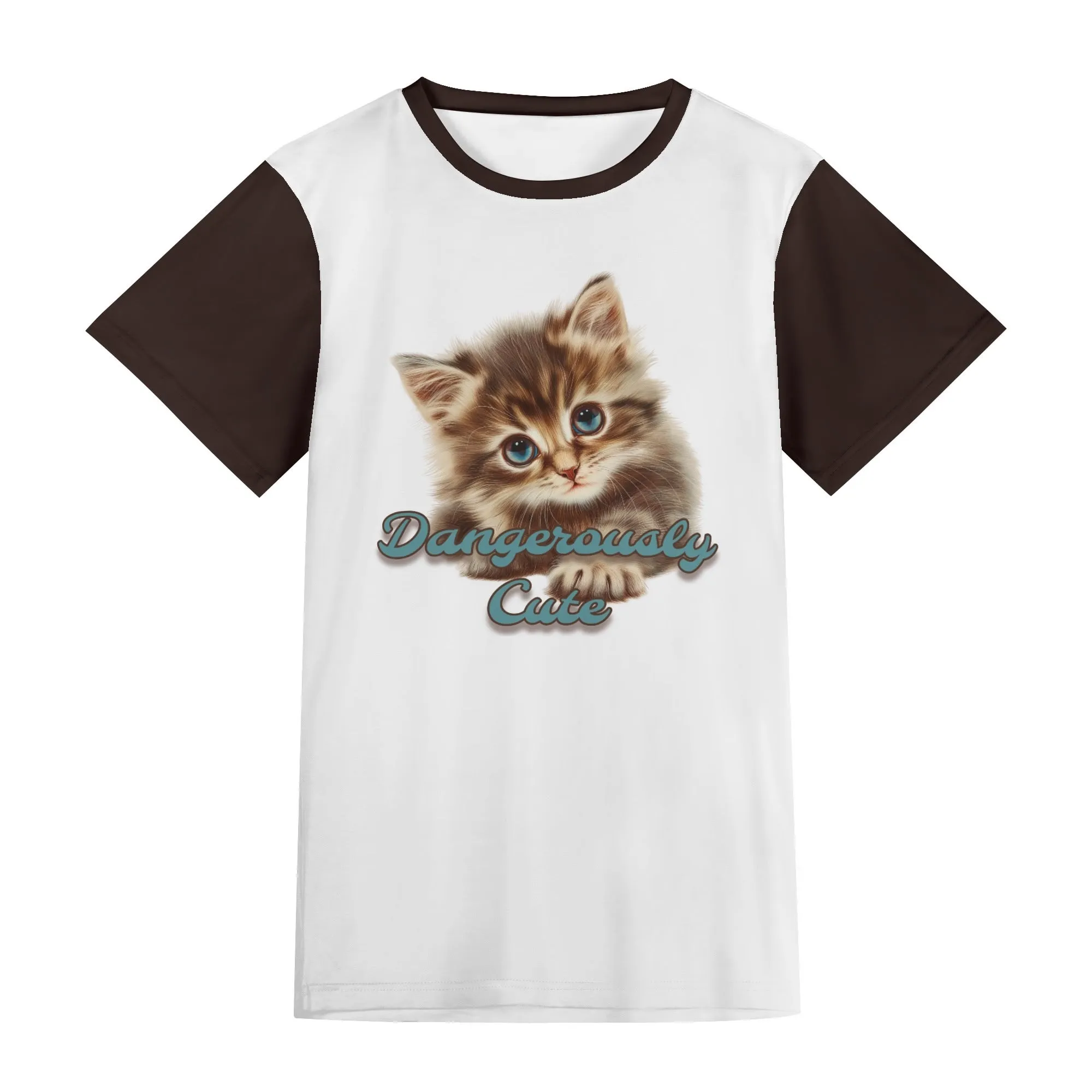 Two-tone "Dangerously Cute" Typographical Art Round Neck Short Sleeve T-shirt
