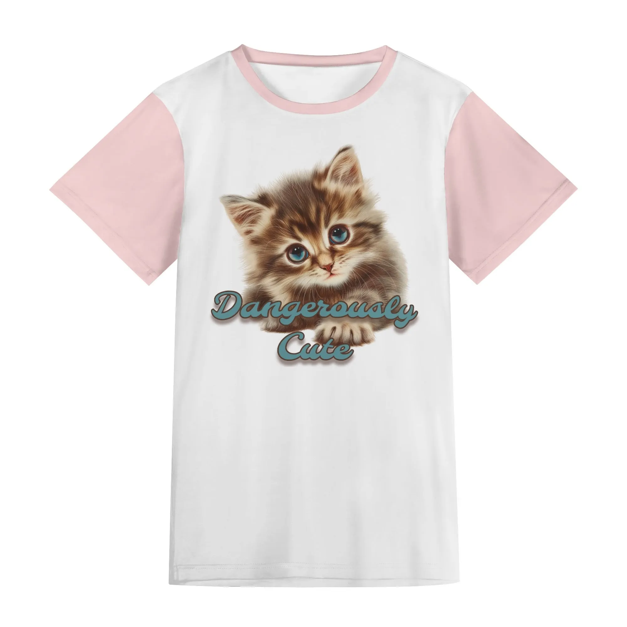 Two-tone "Dangerously Cute" Typographical Art Round Neck Short Sleeve T-shirt