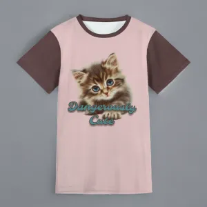 Two-tone "Dangerously Cute" Typographical Art Round Neck Short Sleeve T-shirt
