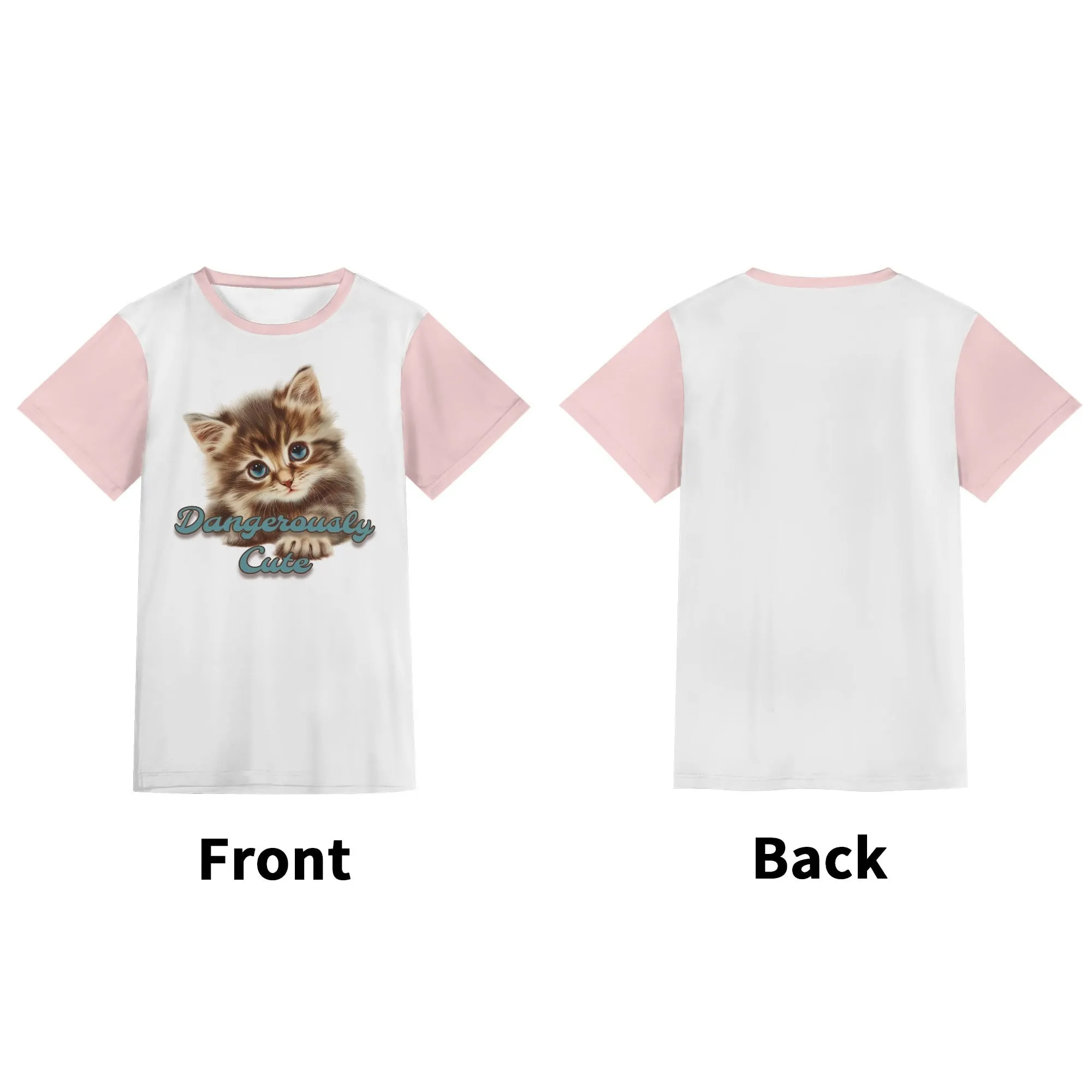 Two-tone "Dangerously Cute" Typographical Art Round Neck Short Sleeve T-shirt