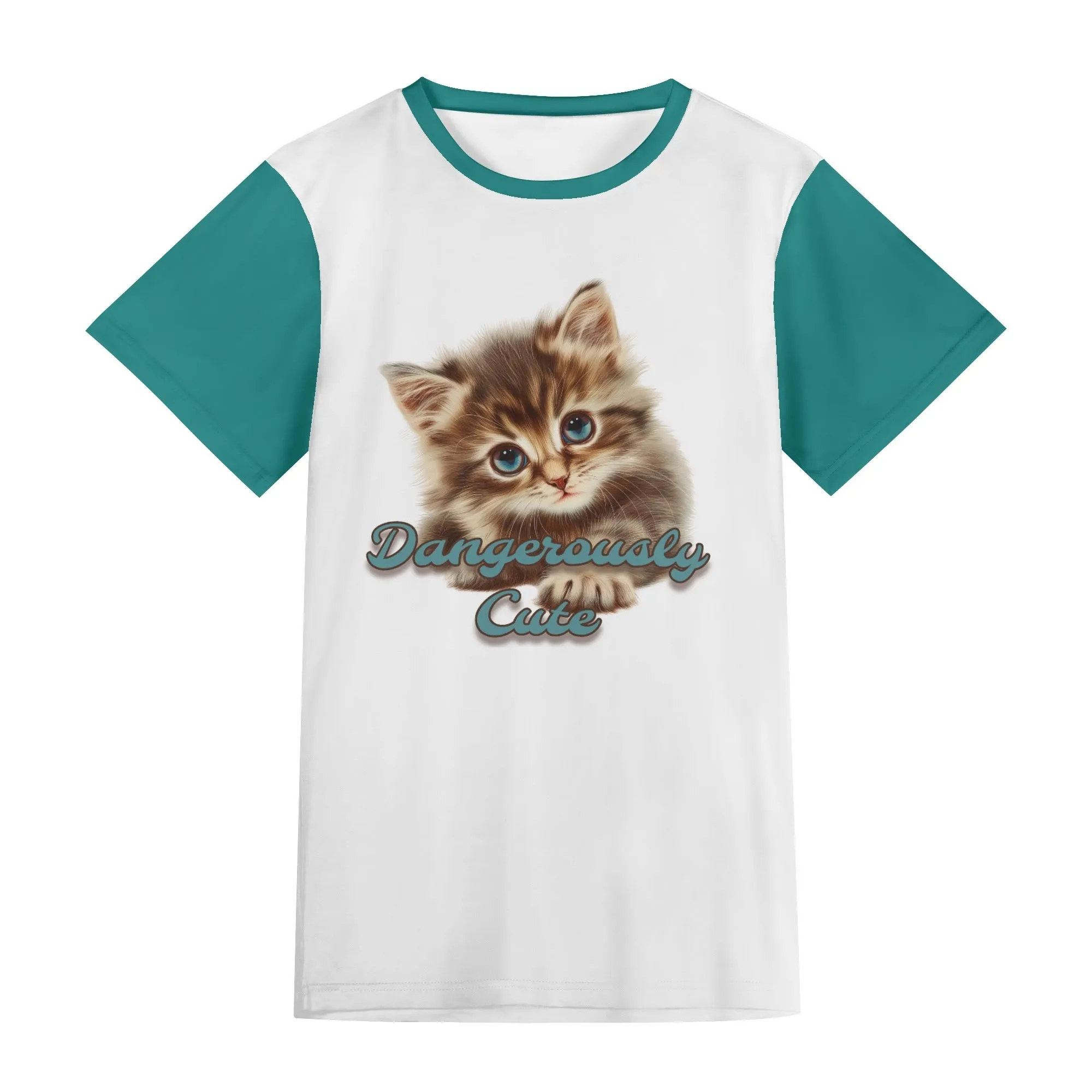 Two-tone "Dangerously Cute" Typographical Art Round Neck Short Sleeve T-shirt