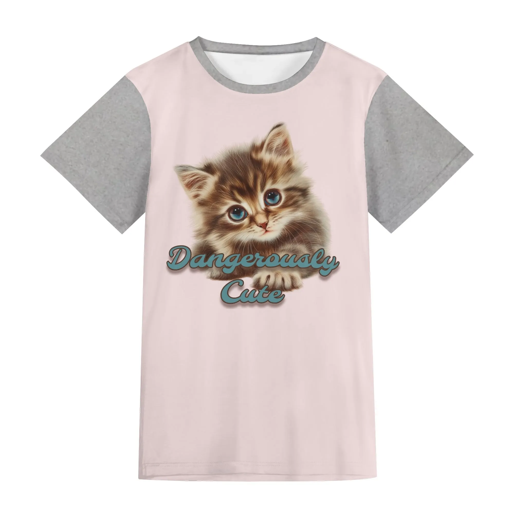 Two-tone "Dangerously Cute" Typographical Art Round Neck Short Sleeve T-shirt