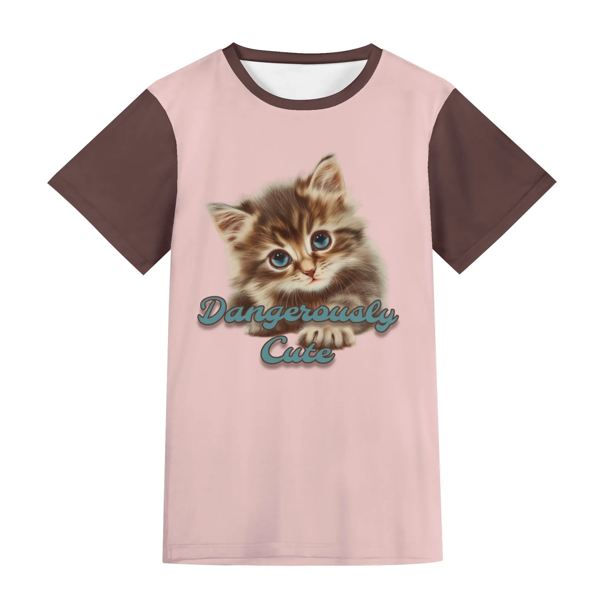 Two-tone "Dangerously Cute" Typographical Art Round Neck Short Sleeve T-shirt
