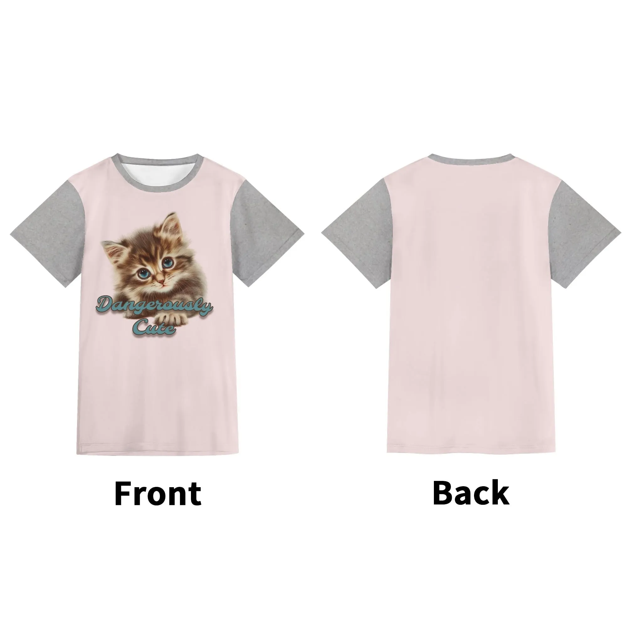 Two-tone "Dangerously Cute" Typographical Art Round Neck Short Sleeve T-shirt