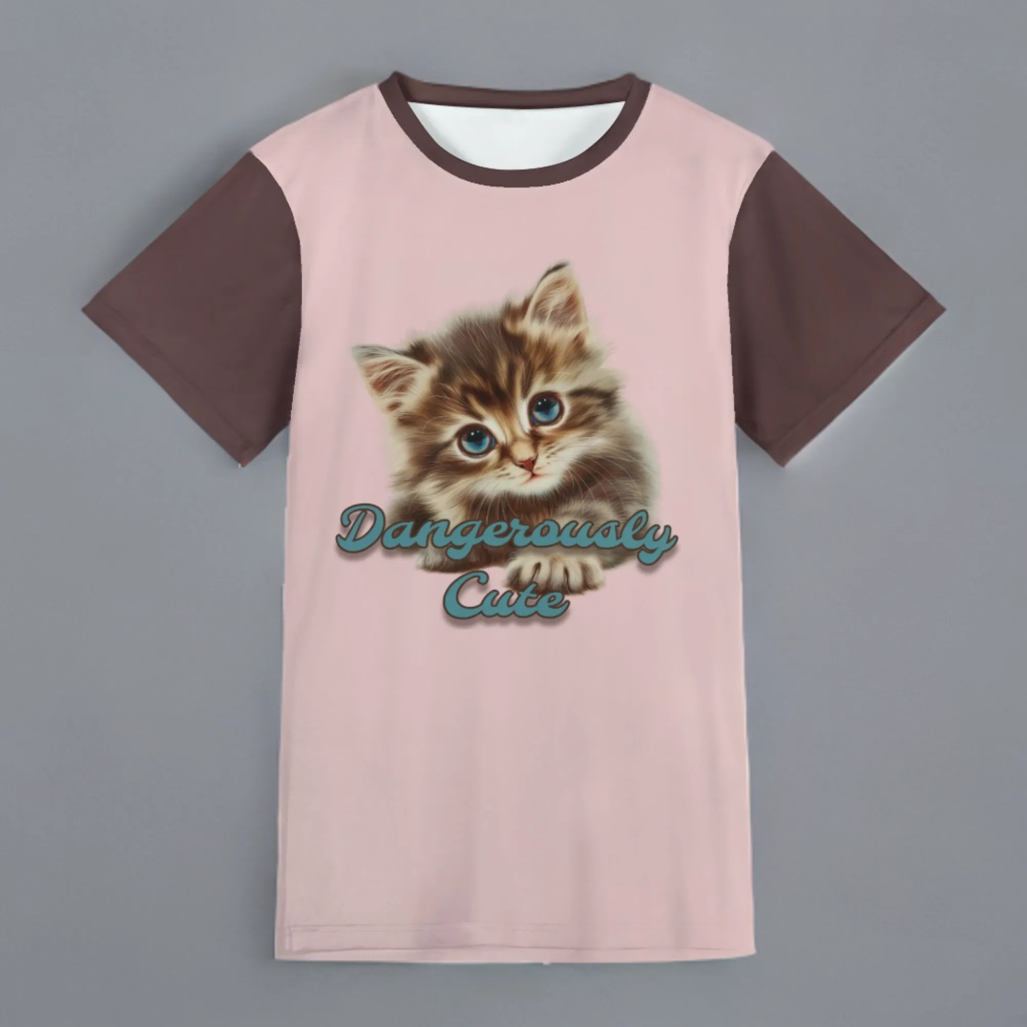 Two-tone "Dangerously Cute" Typographical Art Round Neck Short Sleeve T-shirt