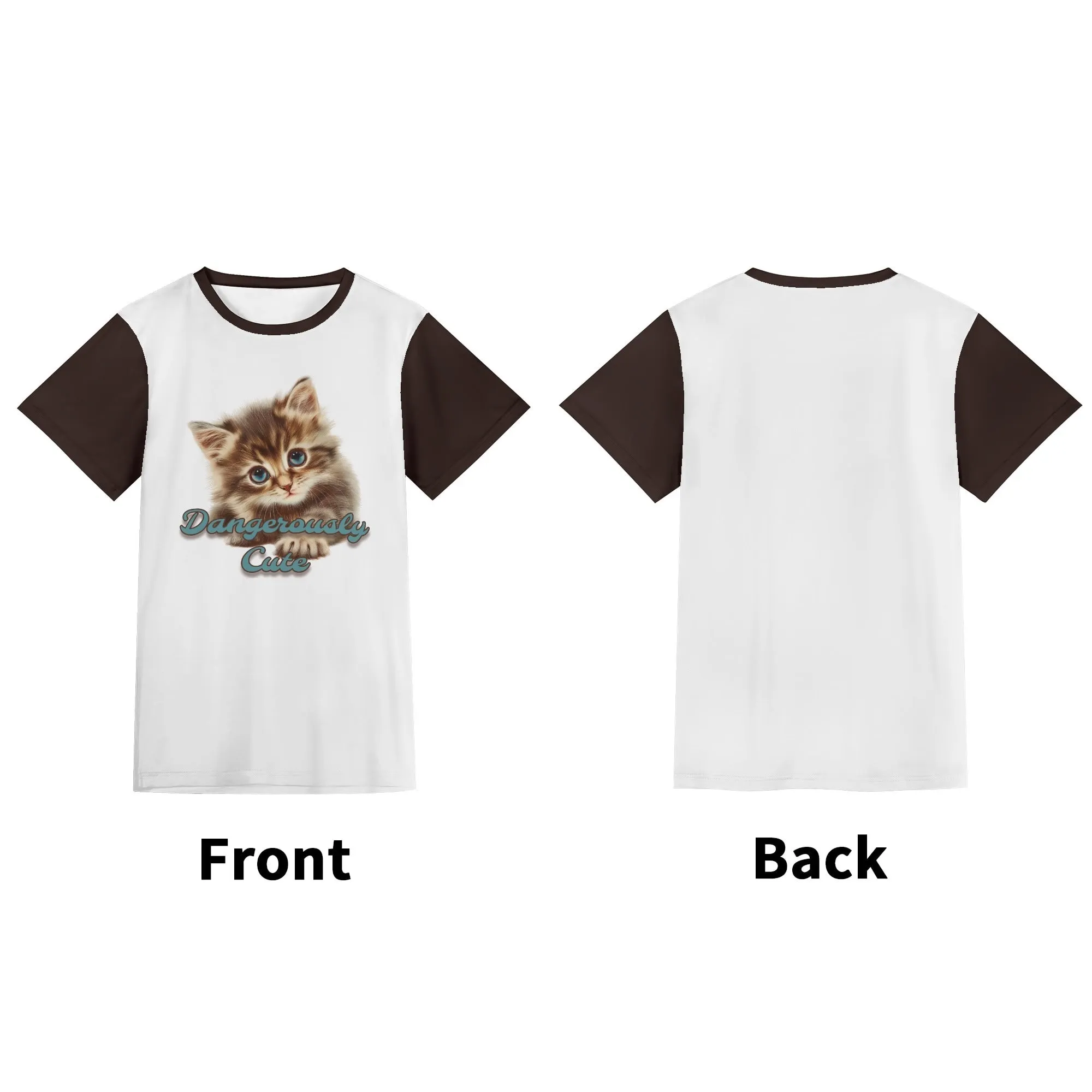 Two-tone "Dangerously Cute" Typographical Art Round Neck Short Sleeve T-shirt