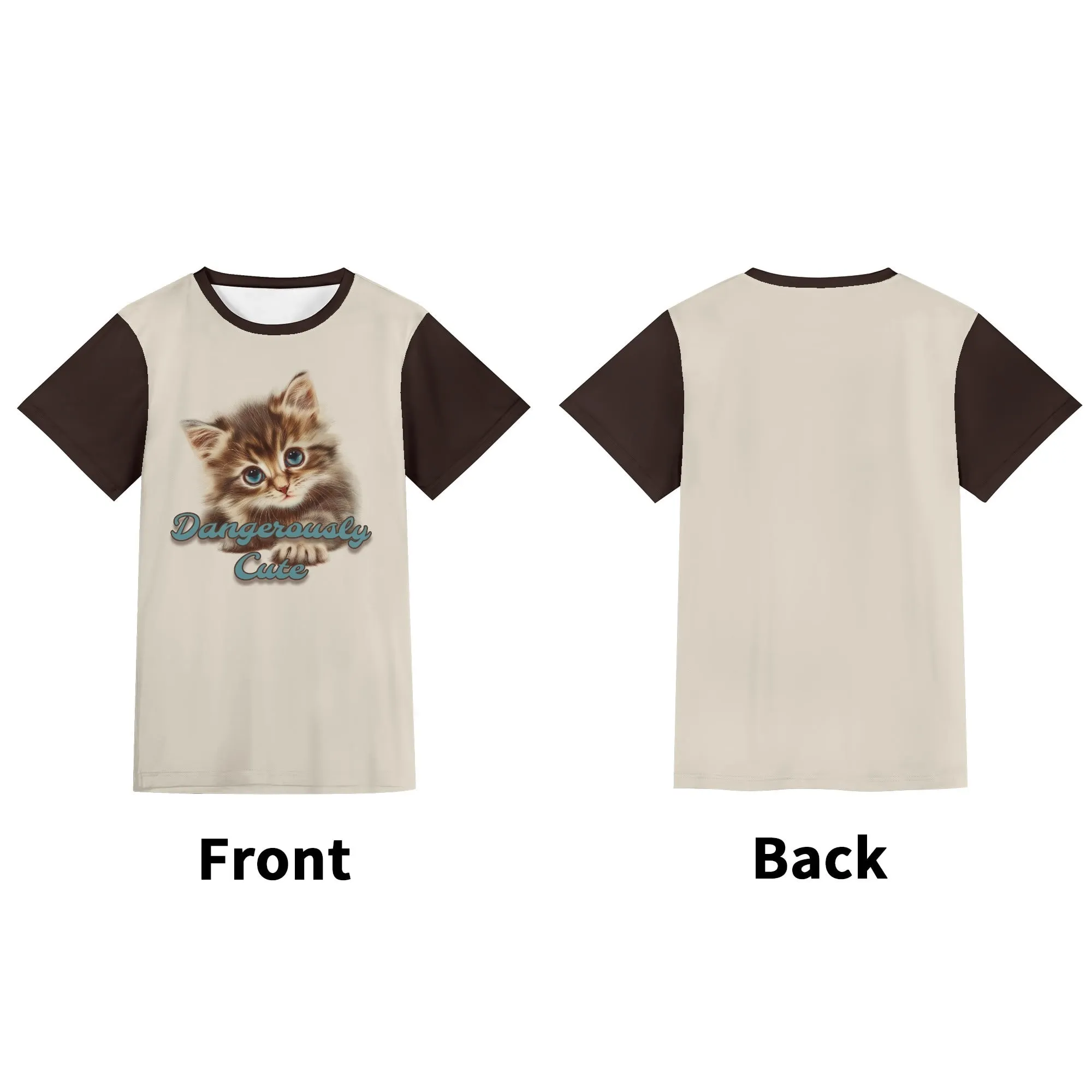 Two-tone "Dangerously Cute" Typographical Art Round Neck Short Sleeve T-shirt