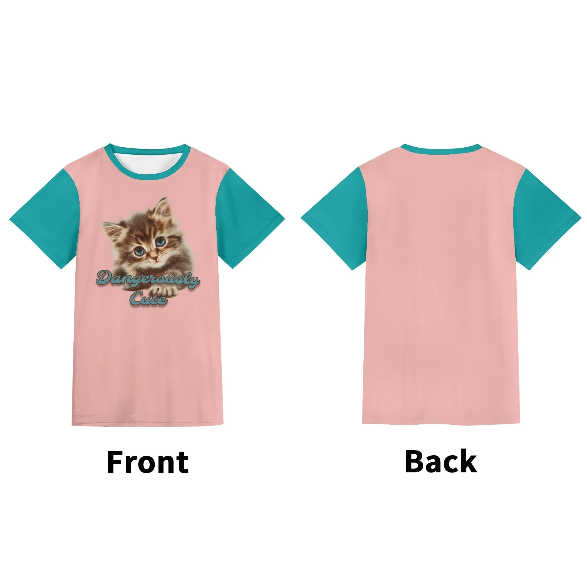 Two-tone "Dangerously Cute" Typographical Art Round Neck Short Sleeve T-shirt