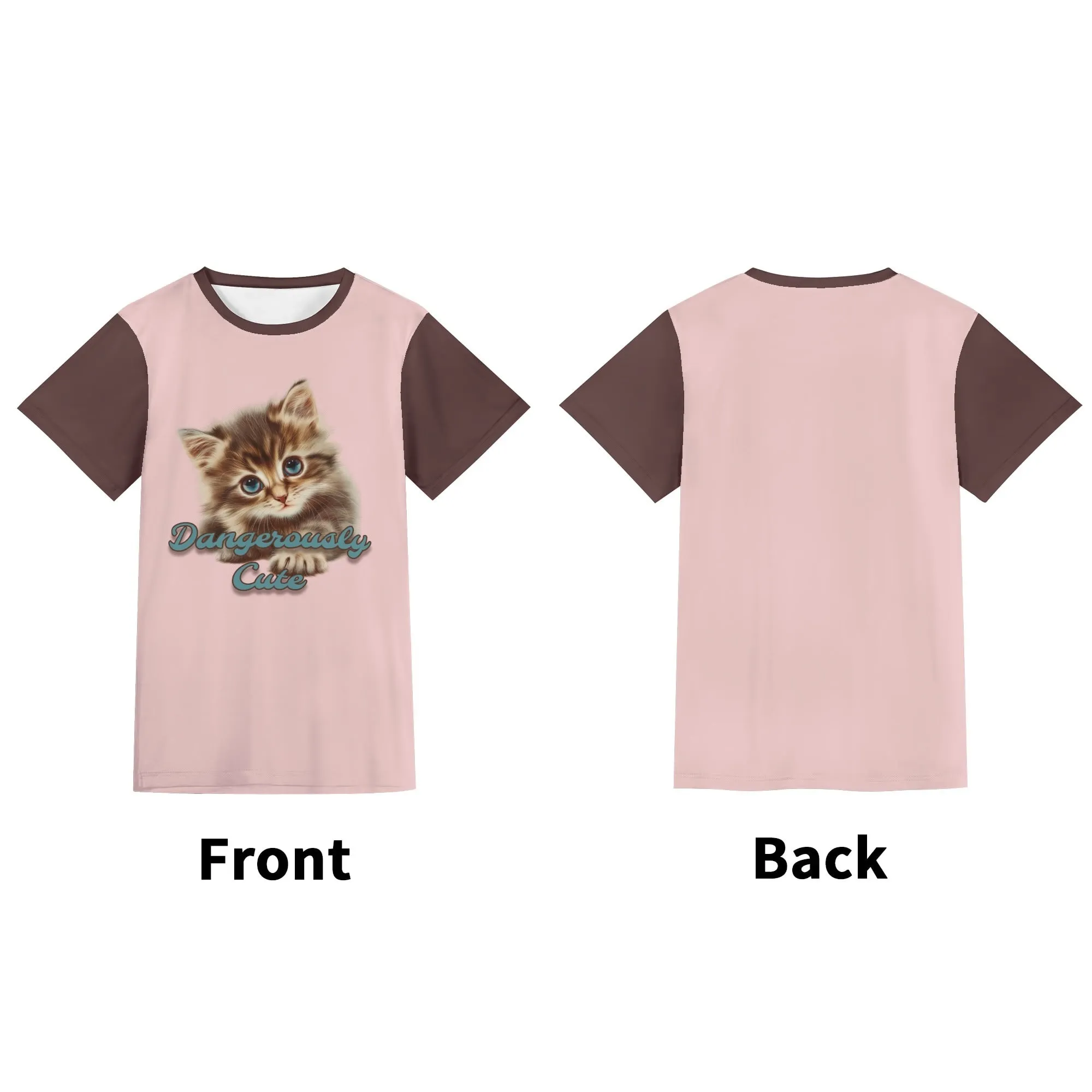 Two-tone "Dangerously Cute" Typographical Art Round Neck Short Sleeve T-shirt