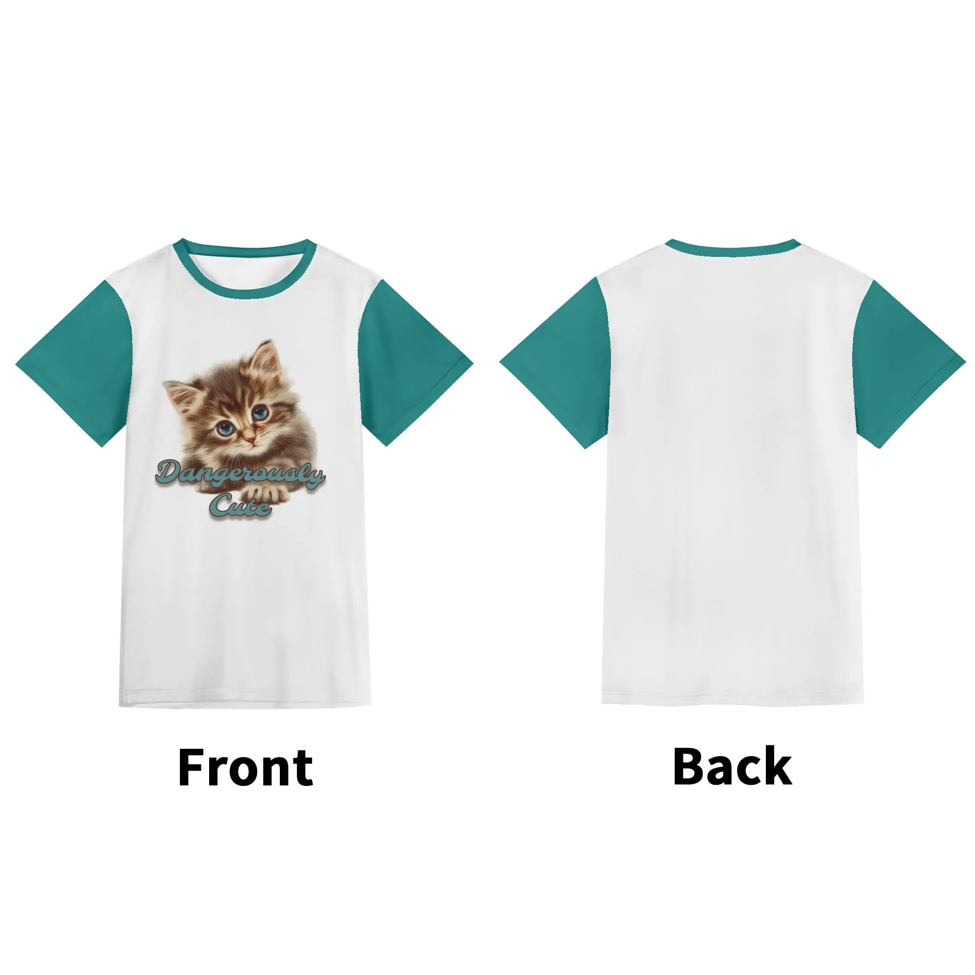 Two-tone "Dangerously Cute" Typographical Art Round Neck Short Sleeve T-shirt