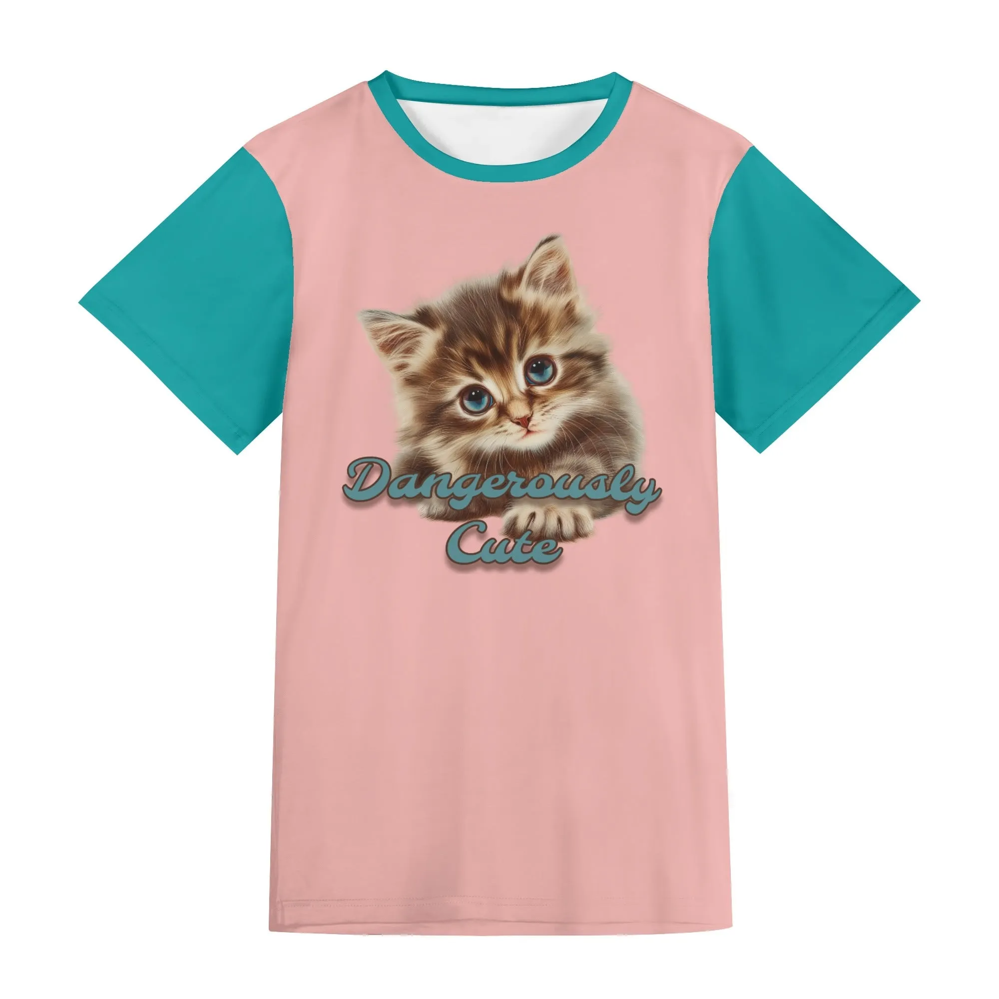 Two-tone "Dangerously Cute" Typographical Art Round Neck Short Sleeve T-shirt