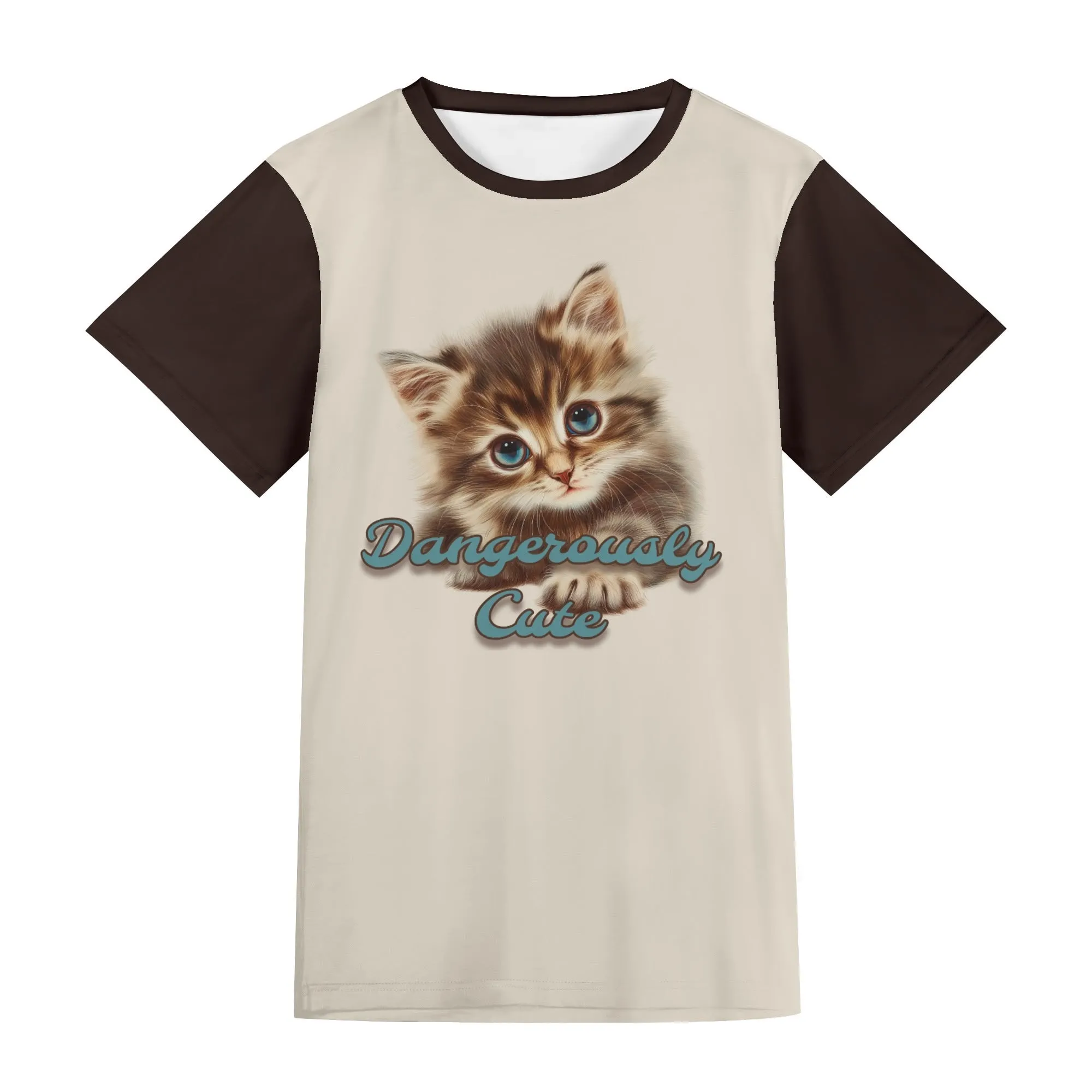Two-tone "Dangerously Cute" Typographical Art Round Neck Short Sleeve T-shirt