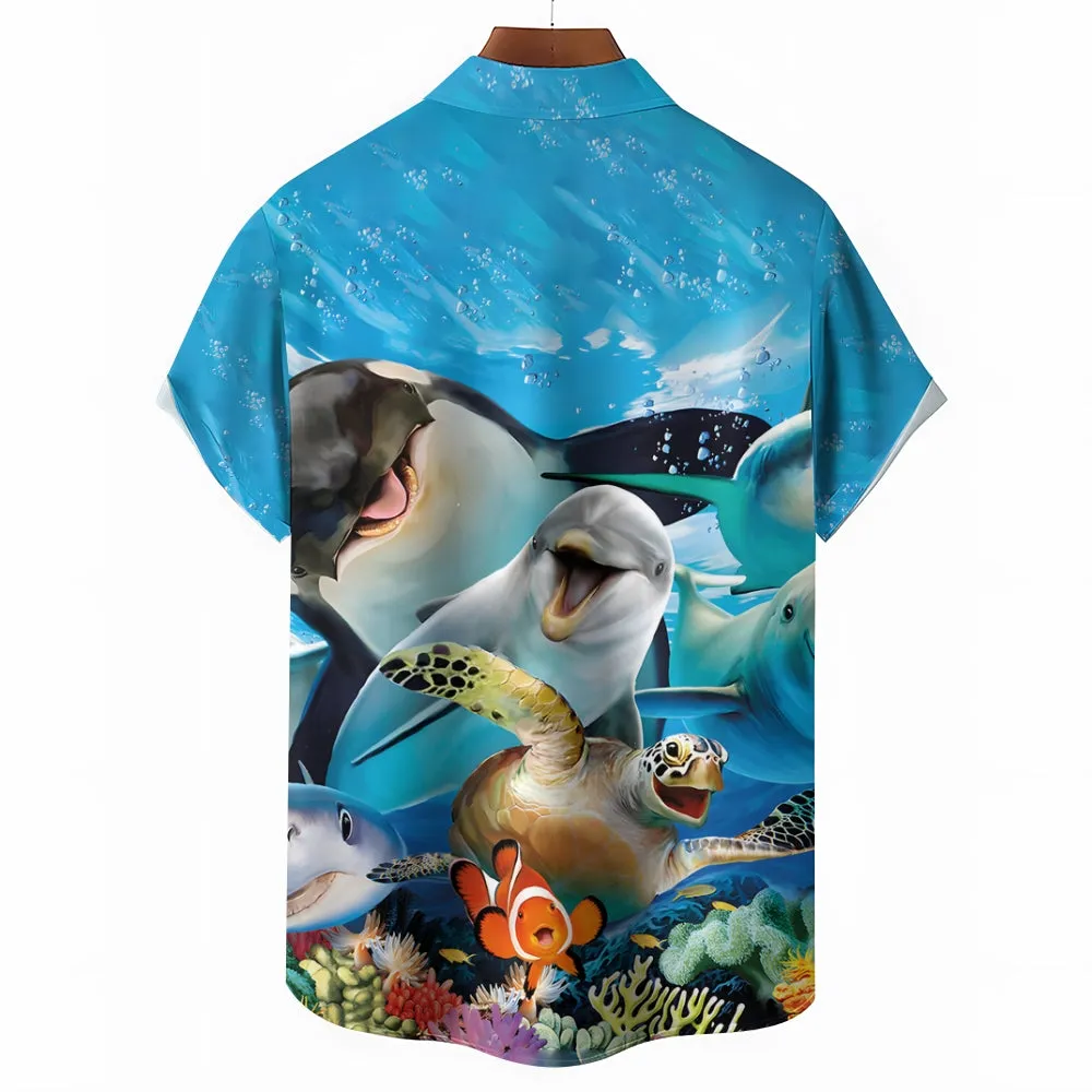 Underwater World Animal Fun Print Casual Large Size Short Sleeve Shirt 2407001179