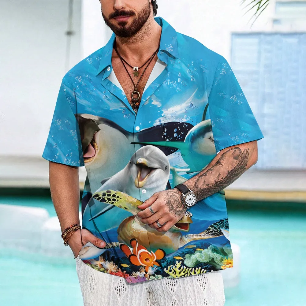 Underwater World Animal Fun Print Casual Large Size Short Sleeve Shirt 2407001179