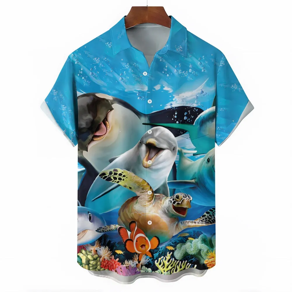 Underwater World Animal Fun Print Casual Large Size Short Sleeve Shirt 2407001179