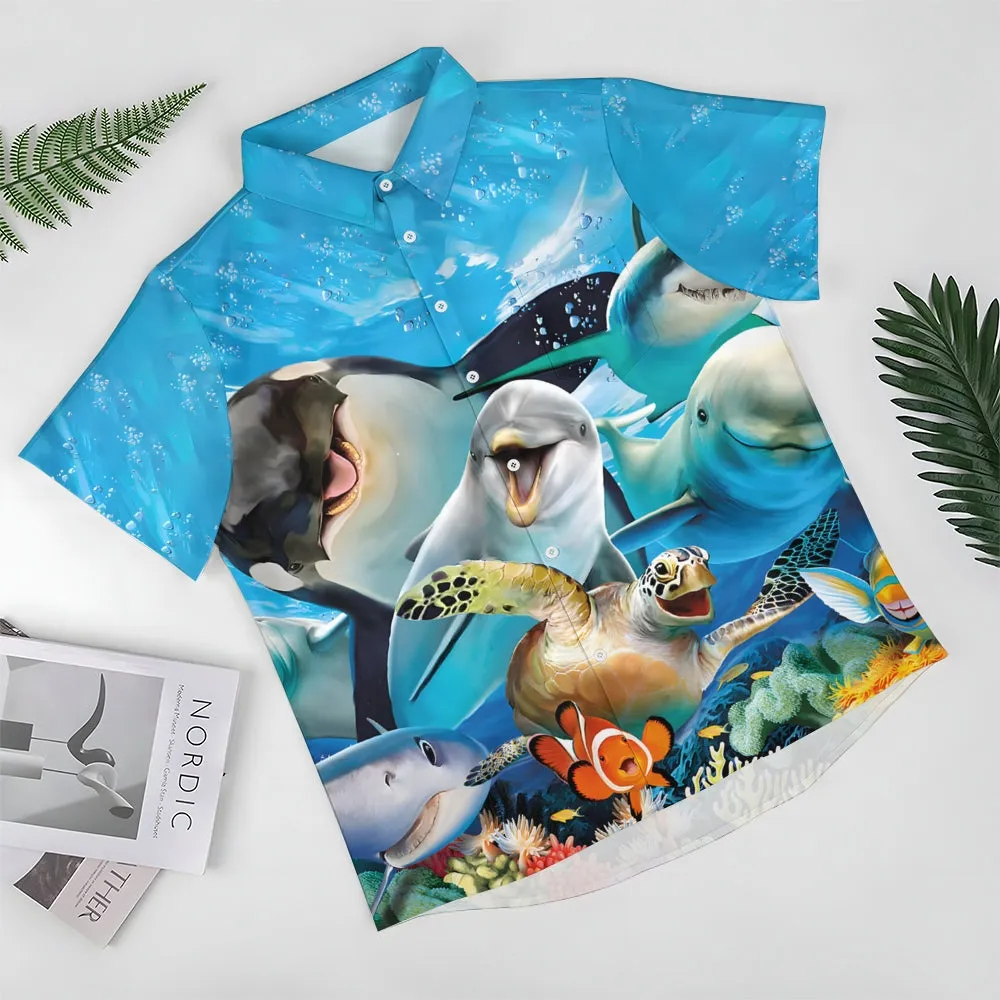 Underwater World Animal Fun Print Casual Large Size Short Sleeve Shirt 2407001179