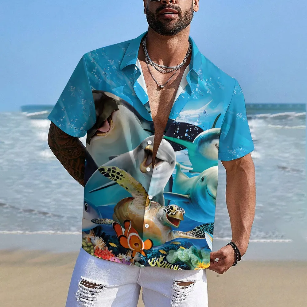 Underwater World Animal Fun Print Casual Large Size Short Sleeve Shirt 2407001179